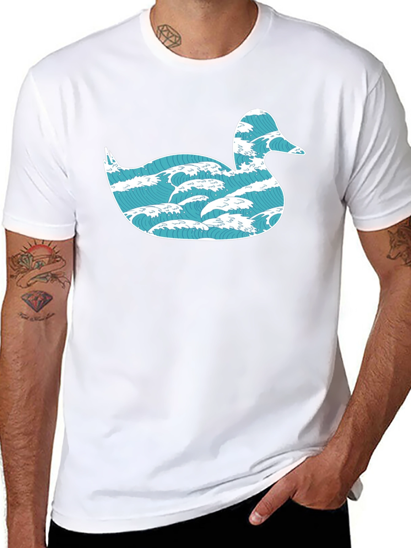 Wave Duck Graphic Tee - Unique Design Black Cotton