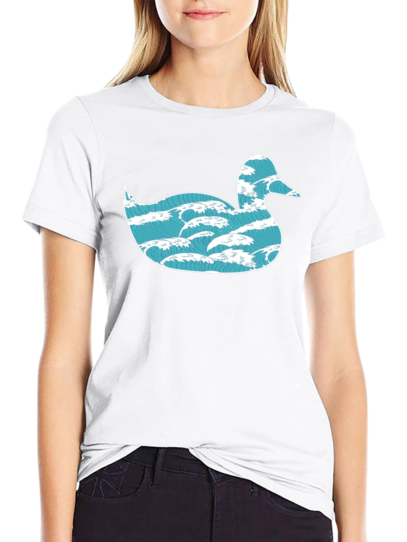 Wave Duck Graphic Tee - Unique Design Black Cotton