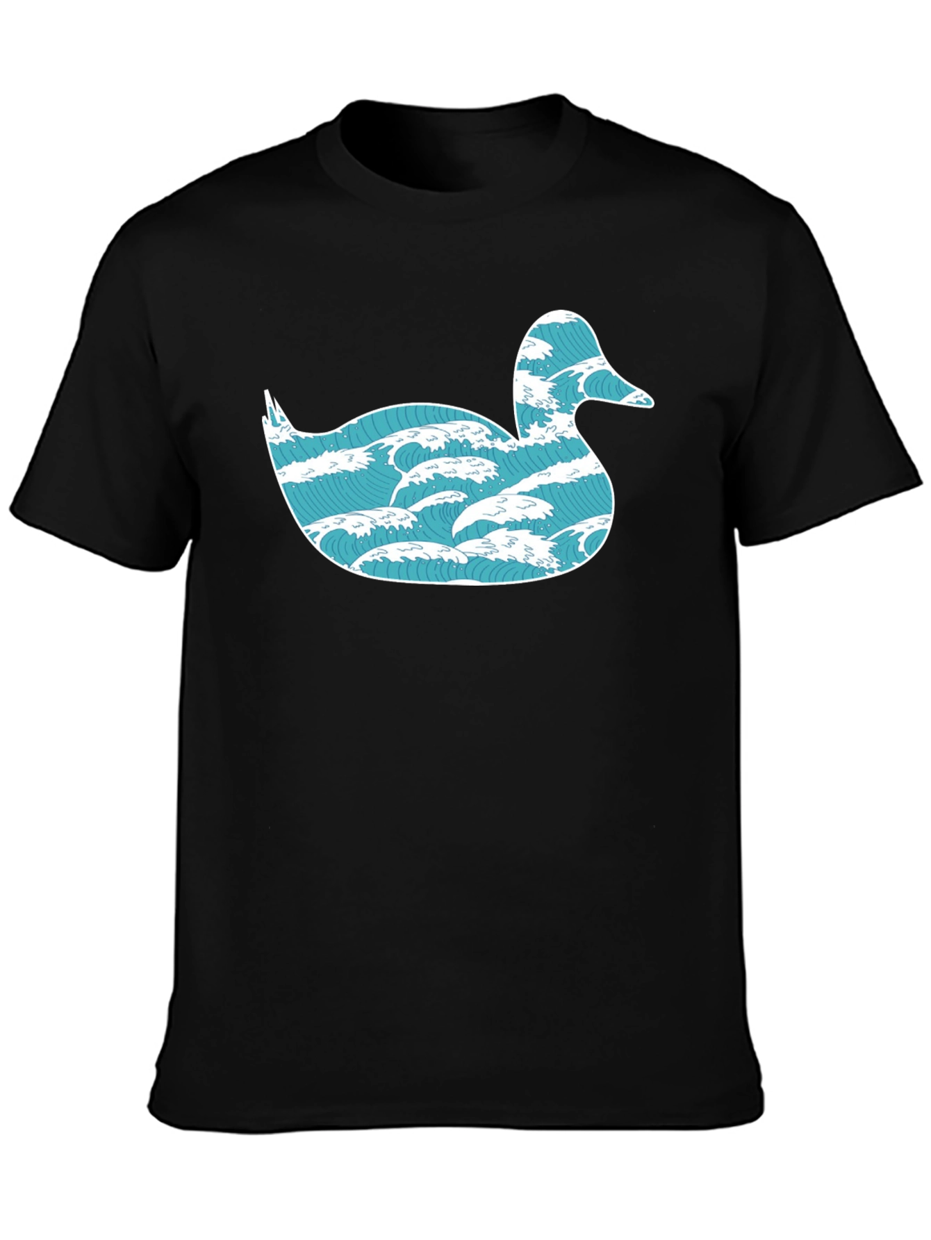 Wave Duck Graphic Tee - Unique Design Black Cotton