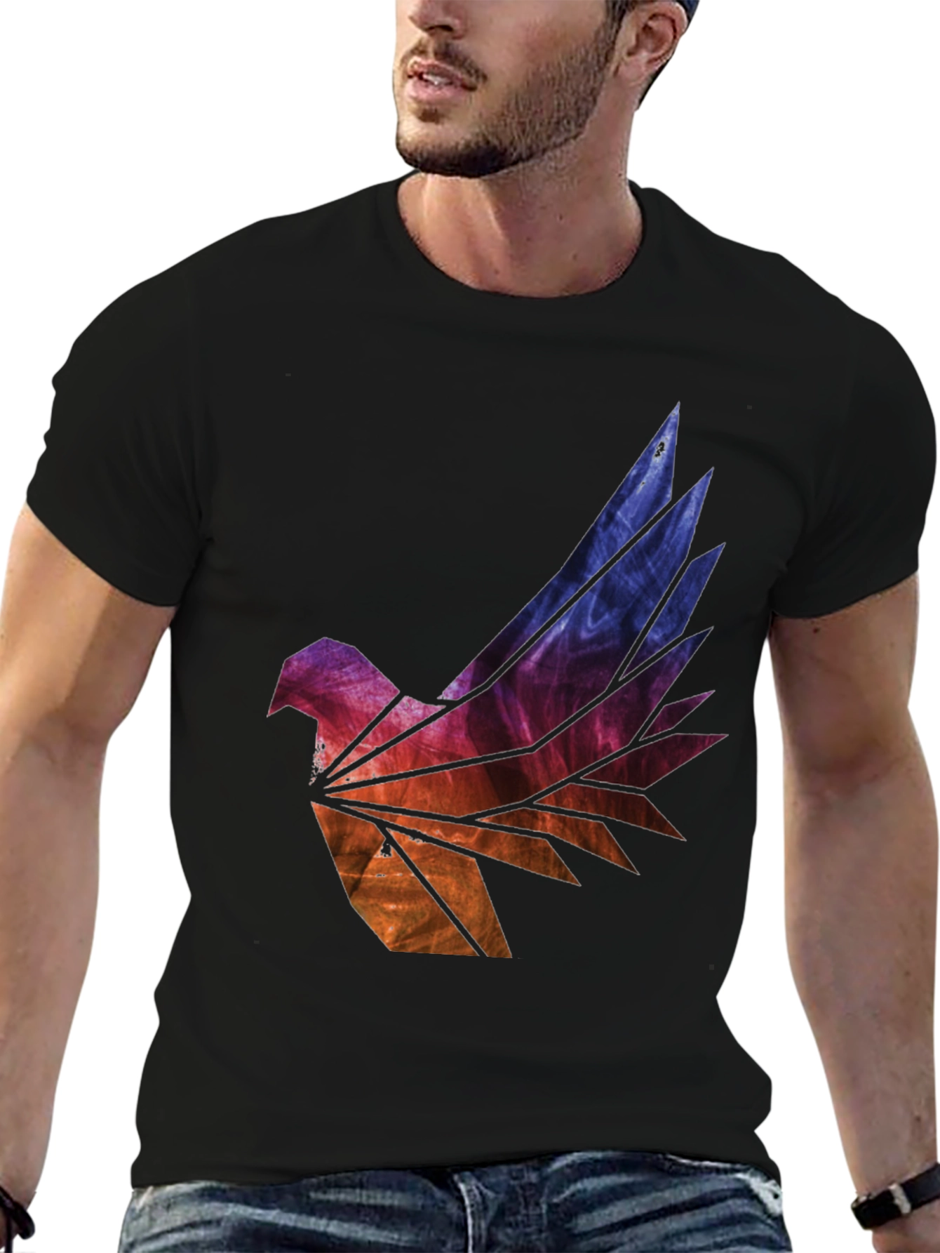 Abstract Geometric Bird Graphic Tee - Mens Black T-Shirt