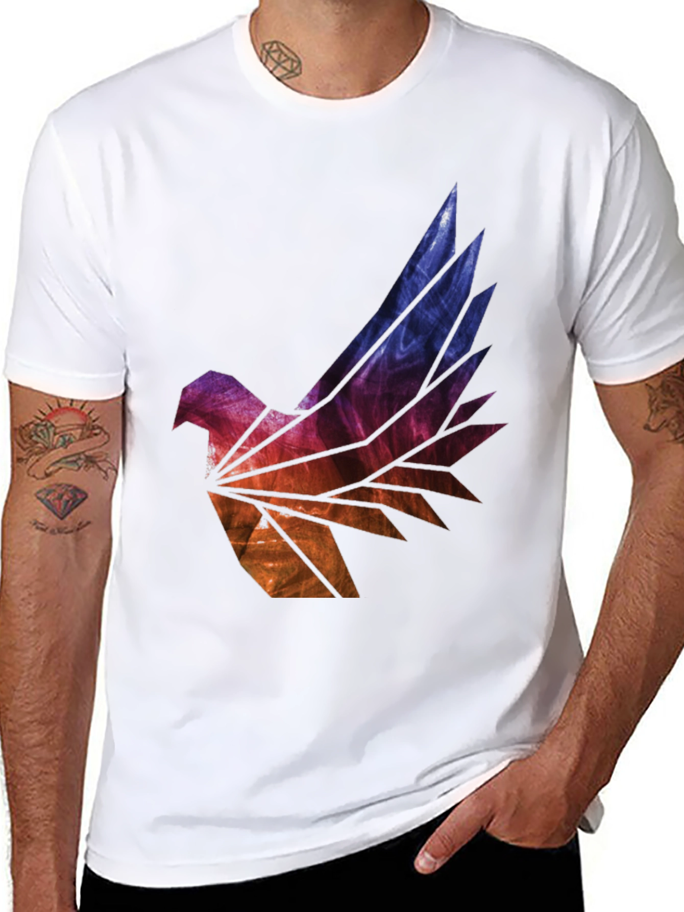 Abstract Geometric Bird Graphic Tee - Mens Black T-Shirt