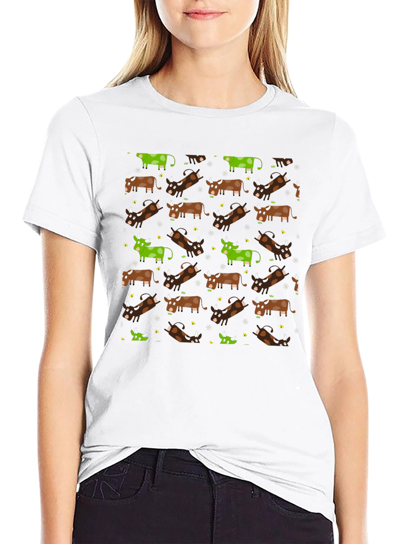 Novelty Cow Print Black T-Shirt