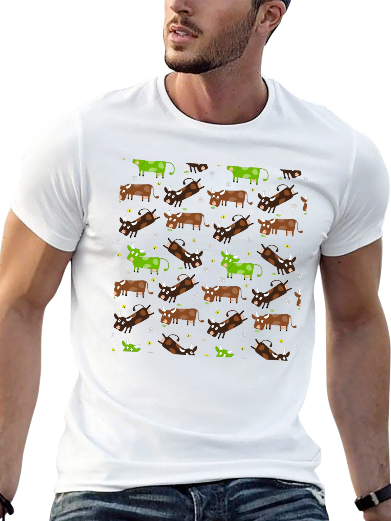 Novelty Cow Print Black T-Shirt