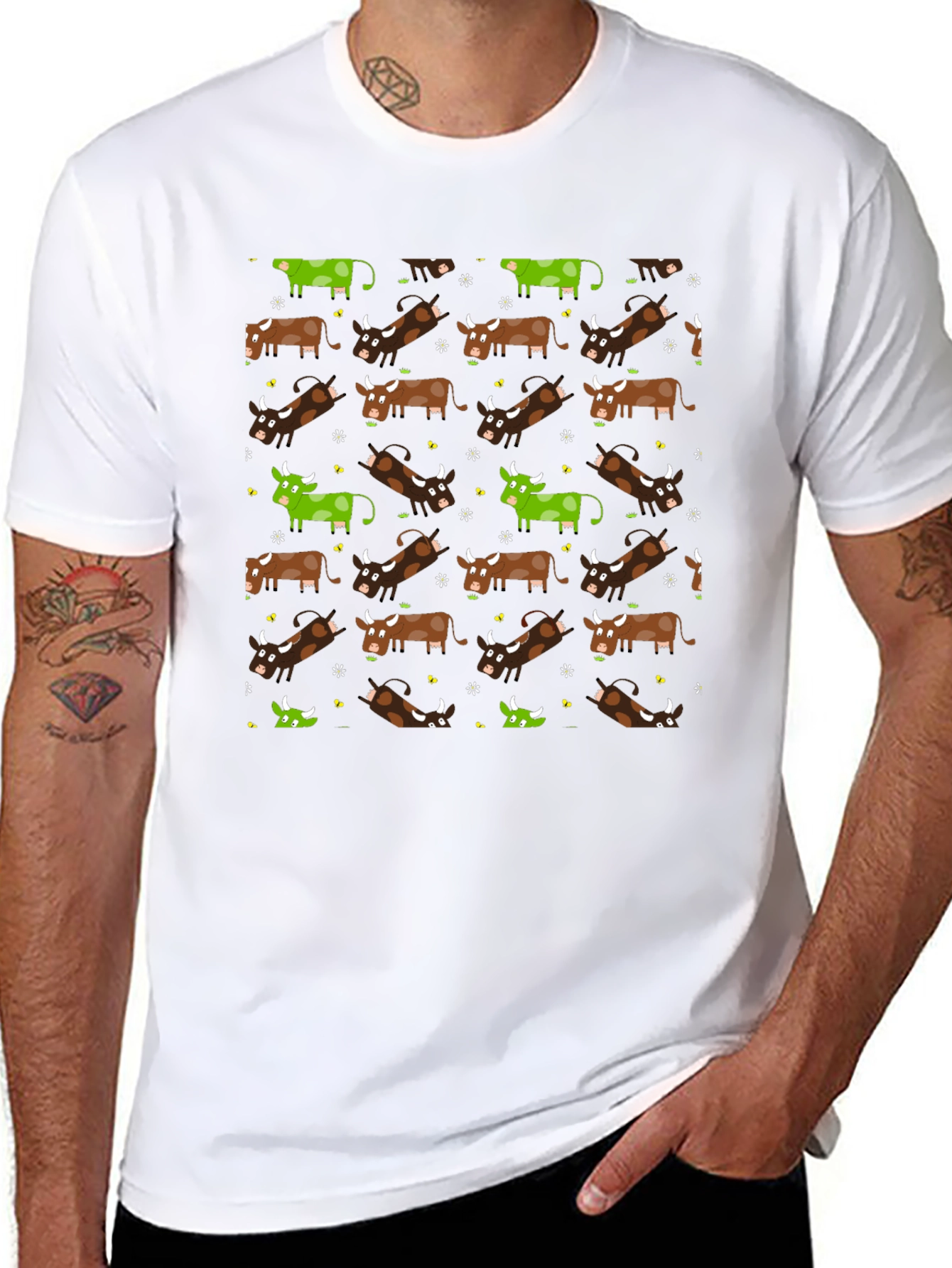 Novelty Cow Print Black T-Shirt