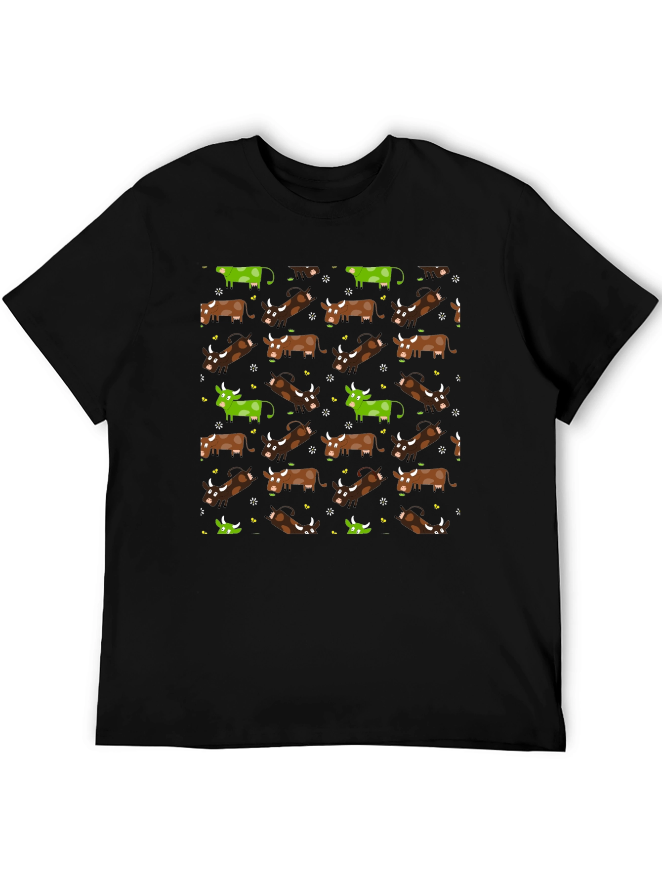 Novelty Cow Print Black T-Shirt