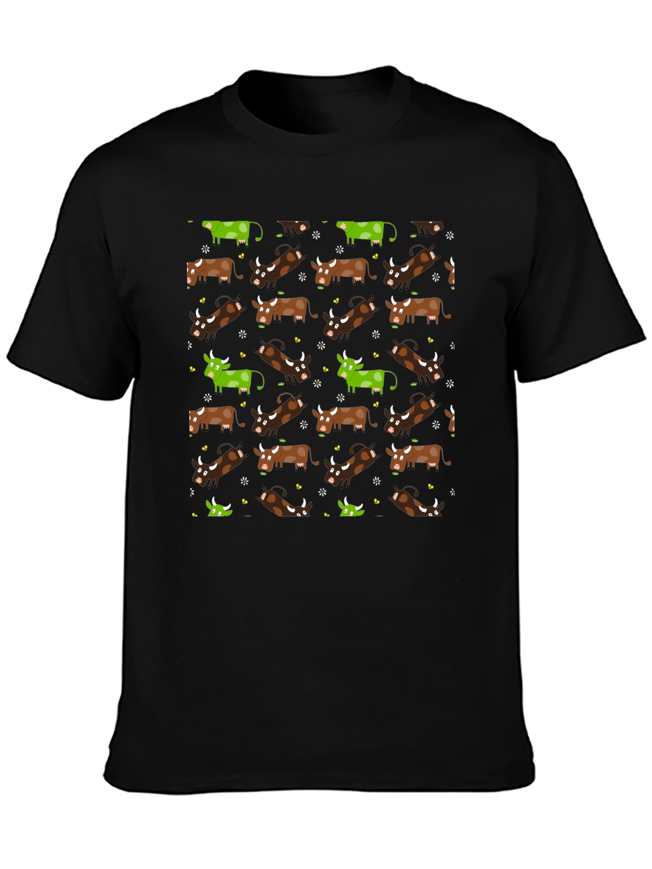Novelty Cow Print Black T-Shirt