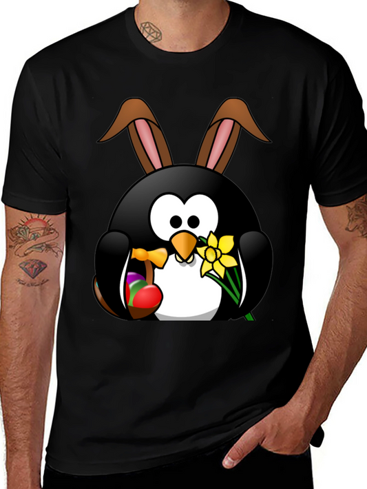Easter Penguin Bunny Black T-Shirt