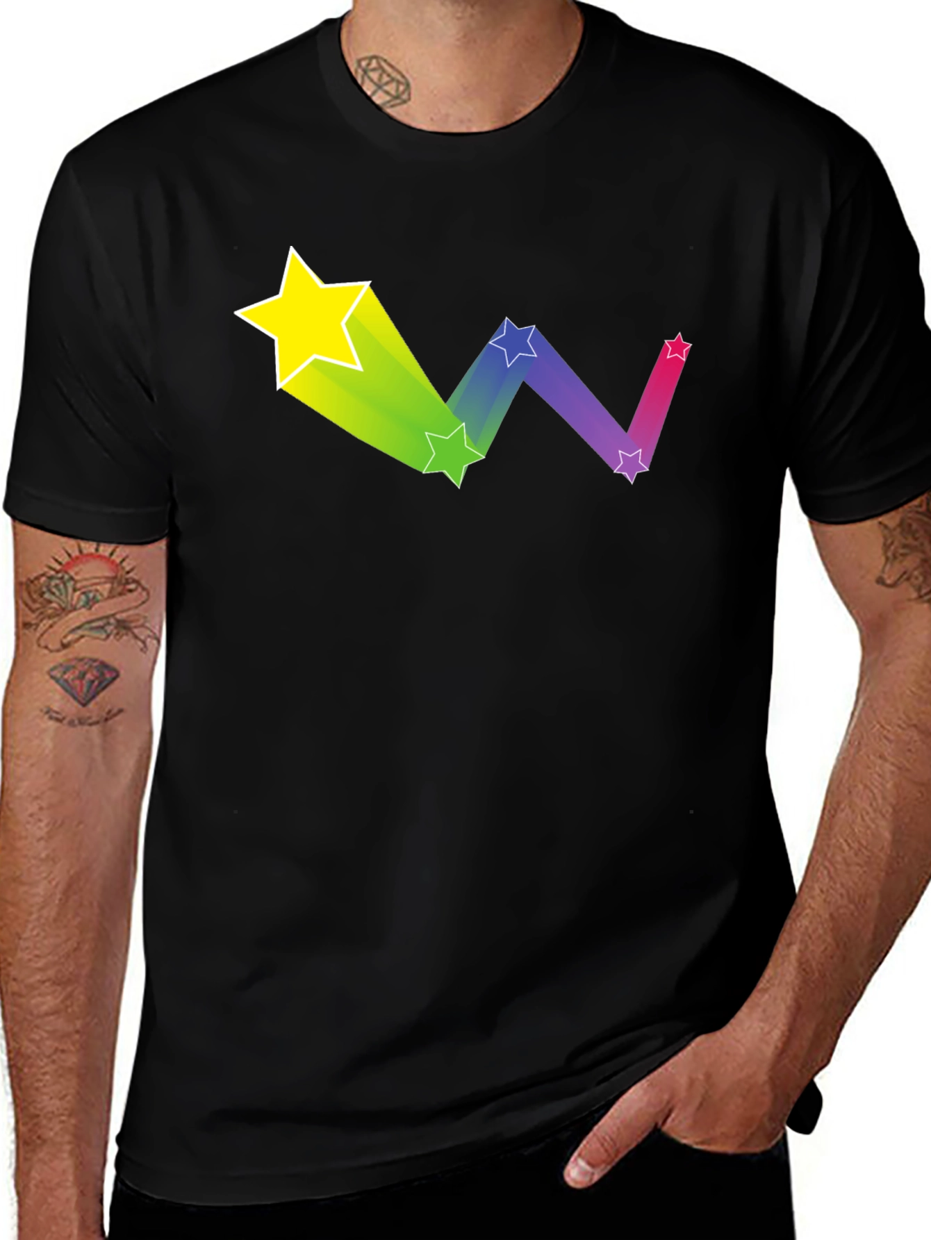 Rainbow Star Trail Black T-Shirt