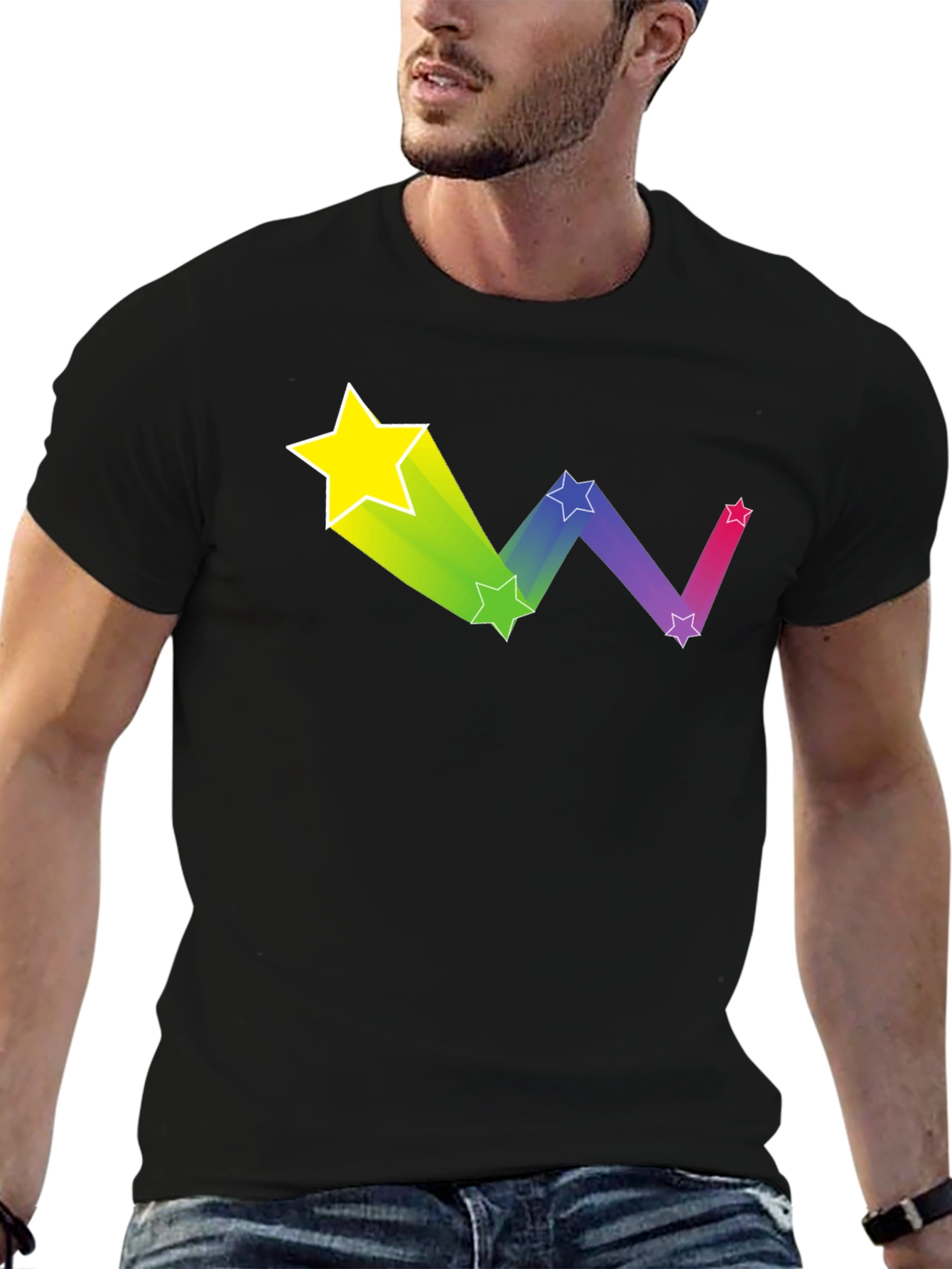 Rainbow Star Trail Black T-Shirt