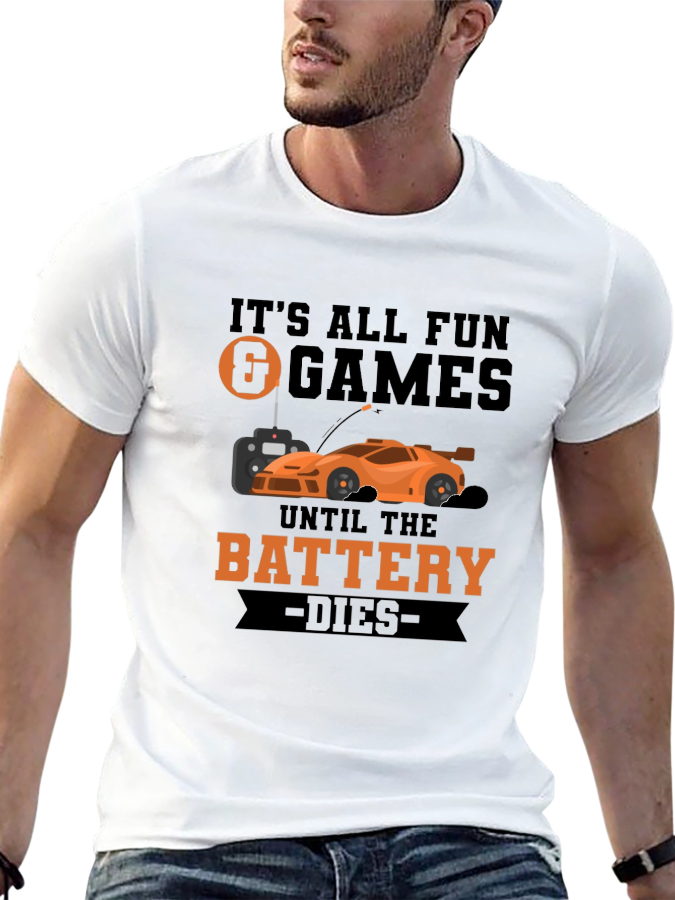 Funny RC Car T-Shirt - Battery Dies Design