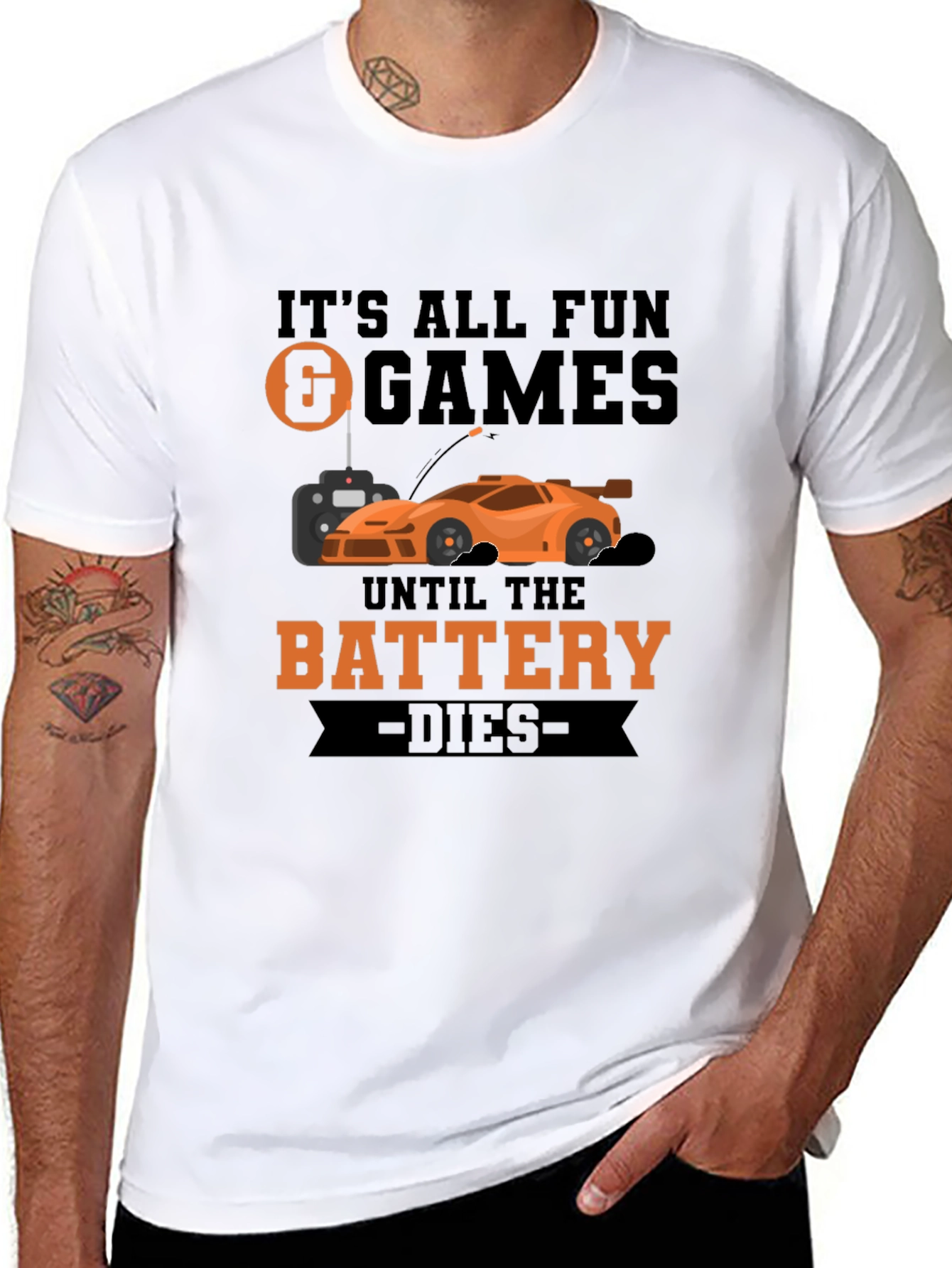 Funny RC Car T-Shirt - Battery Dies Design