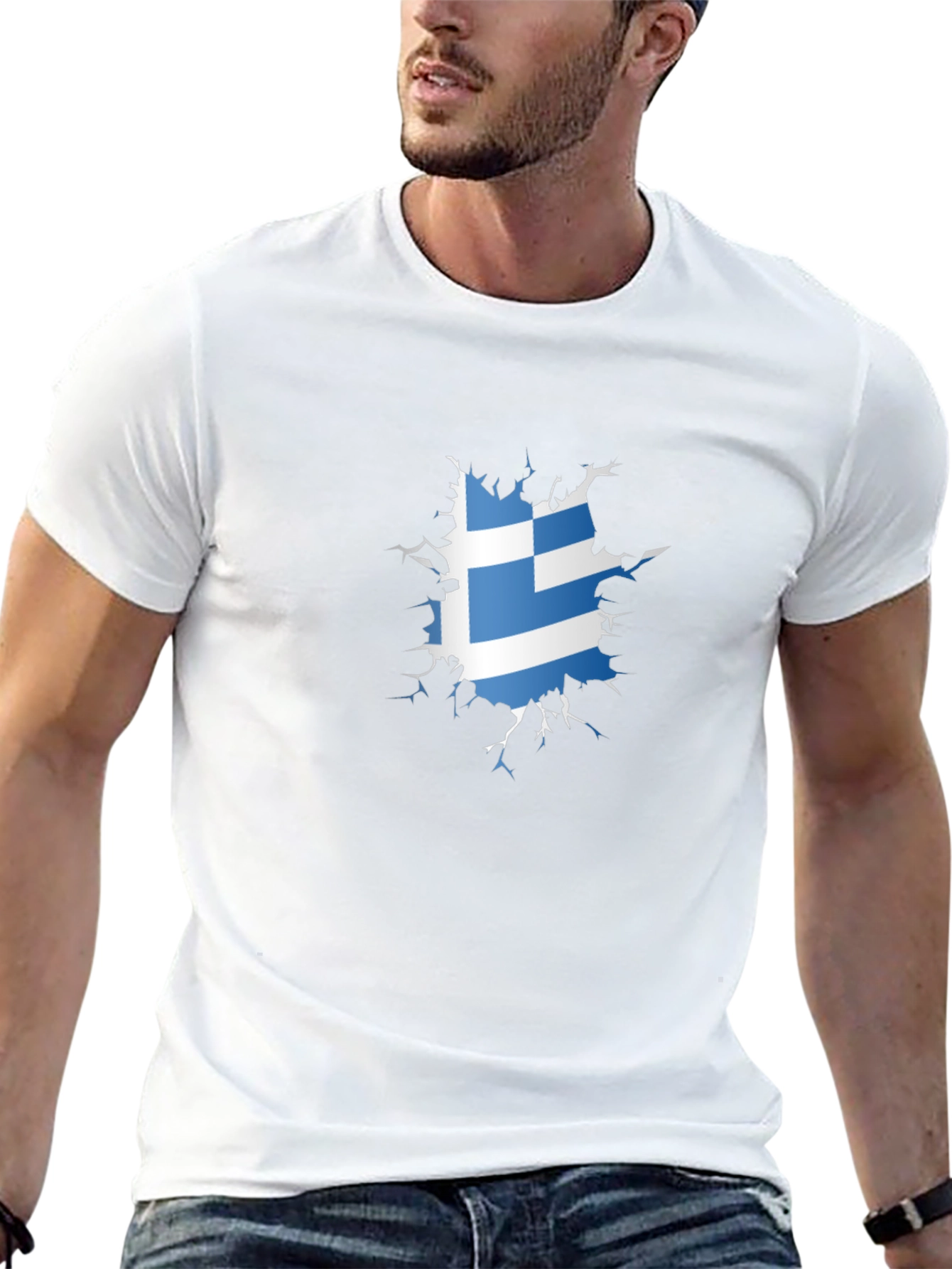 Greek Flag Ripped T-Shirt - Cool Patriotic Design
