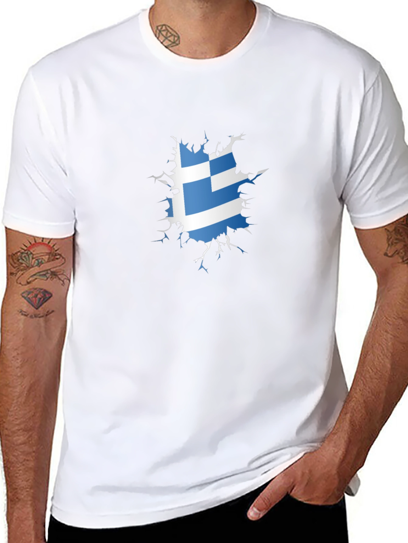 Greek Flag Ripped T-Shirt - Cool Patriotic Design