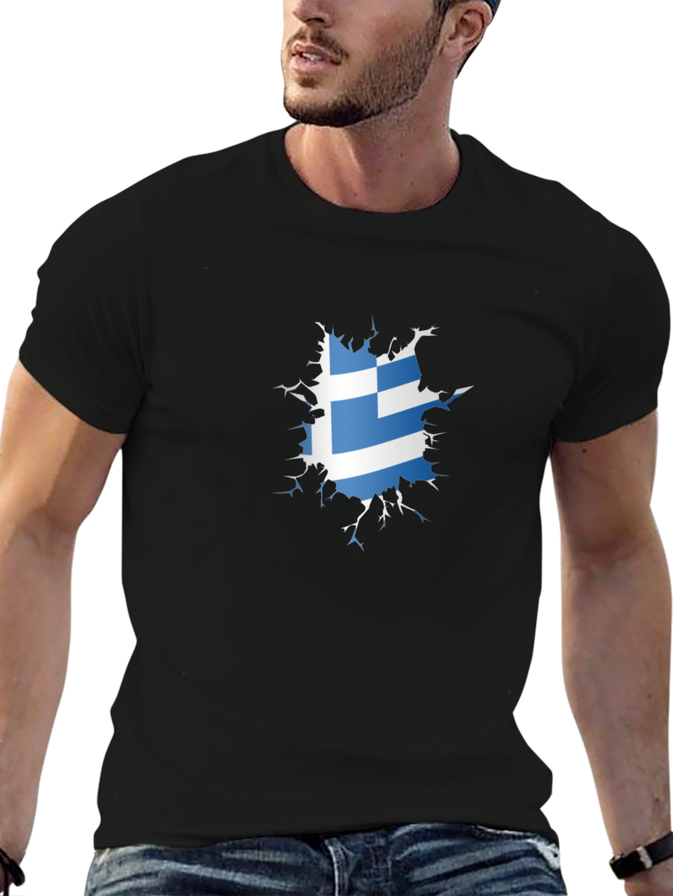 Greek Flag Ripped T-Shirt - Cool Patriotic Design