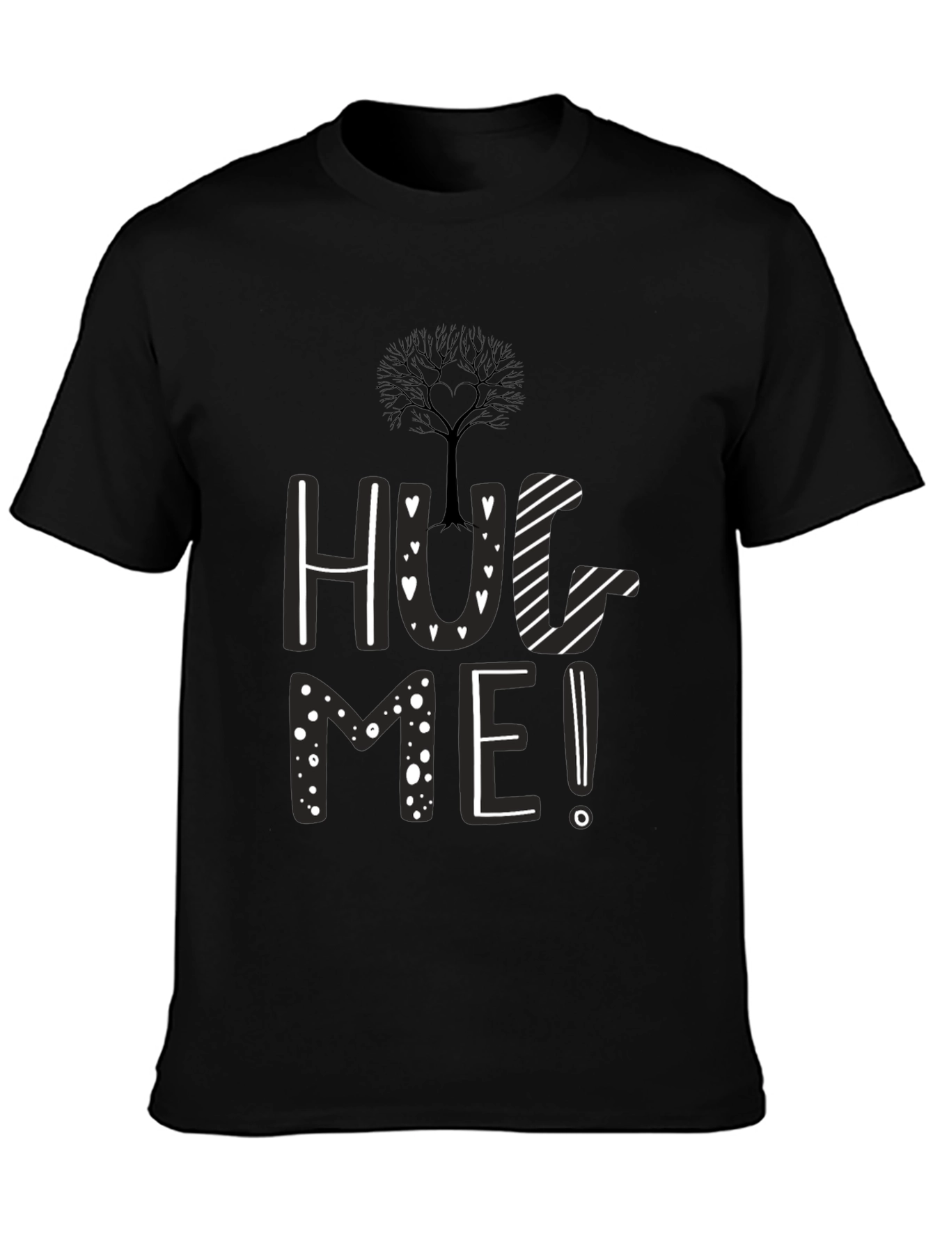 Hug Me Black Graphic Tee - Tree Heart Design