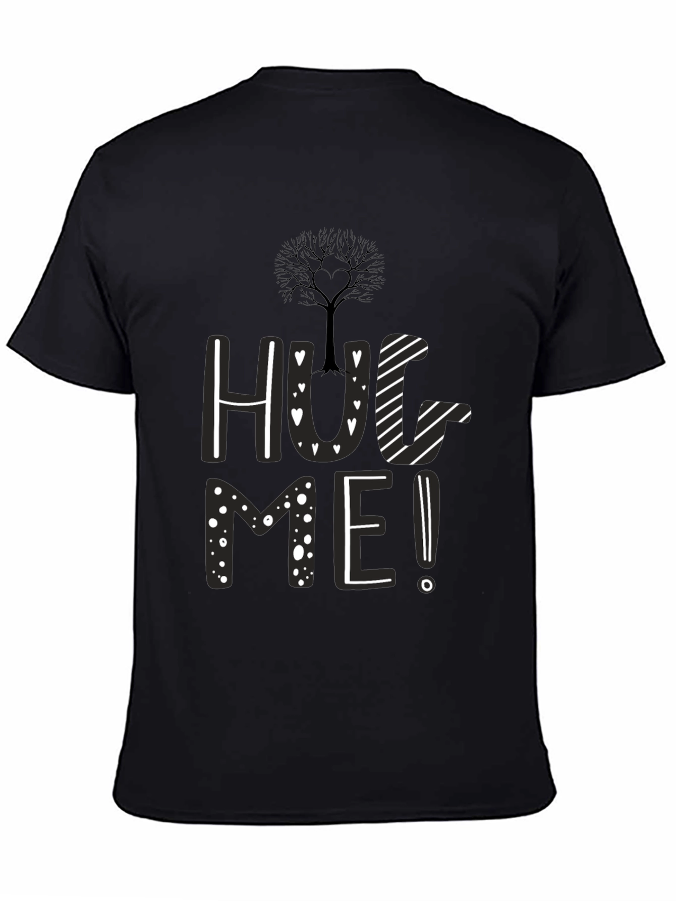Hug Me Black Graphic Tee - Tree Heart Design