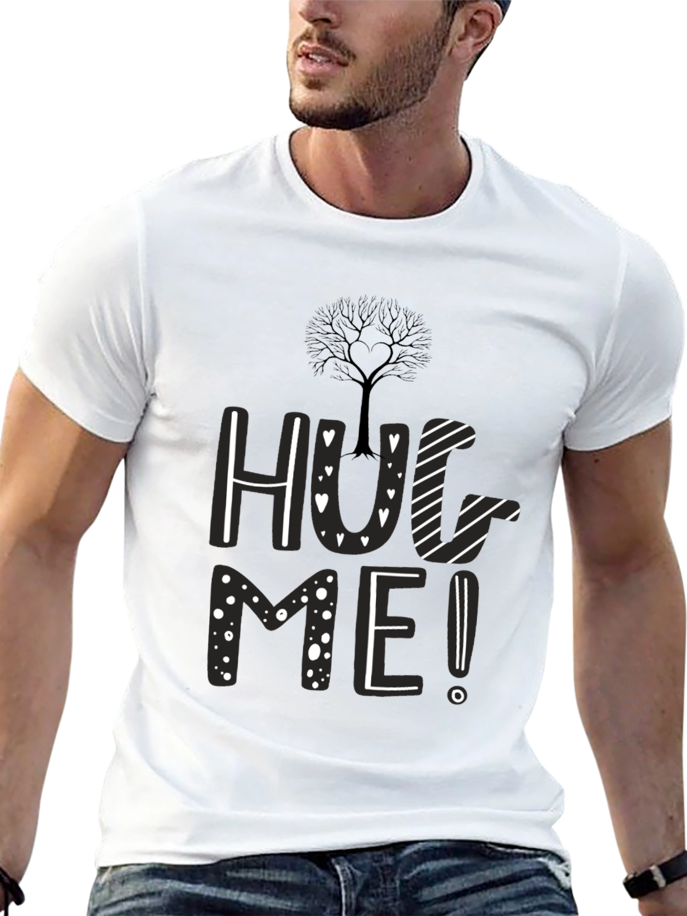 Hug Me Black Graphic Tee - Tree Heart Design