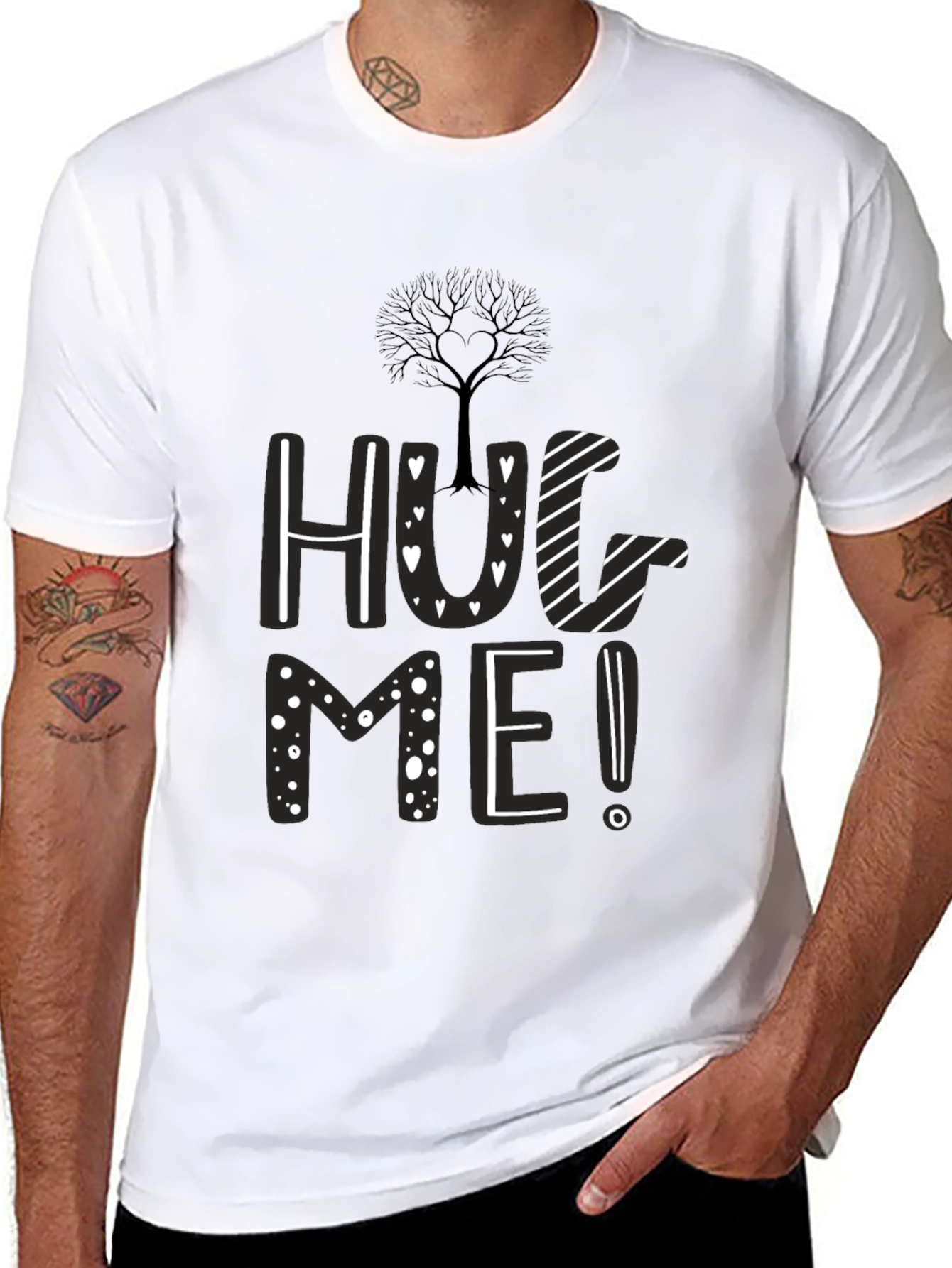 Hug Me Black Graphic Tee - Tree Heart Design