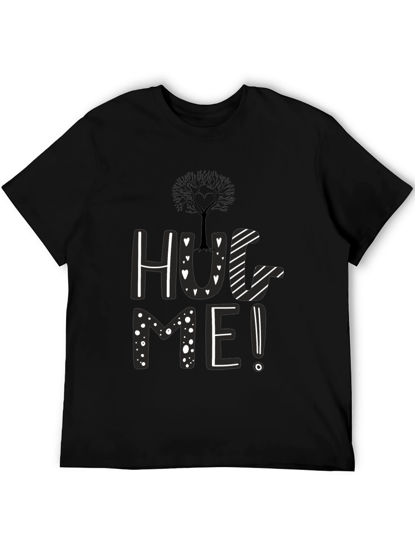 Hug Me Black Graphic Tee - Tree Heart Design