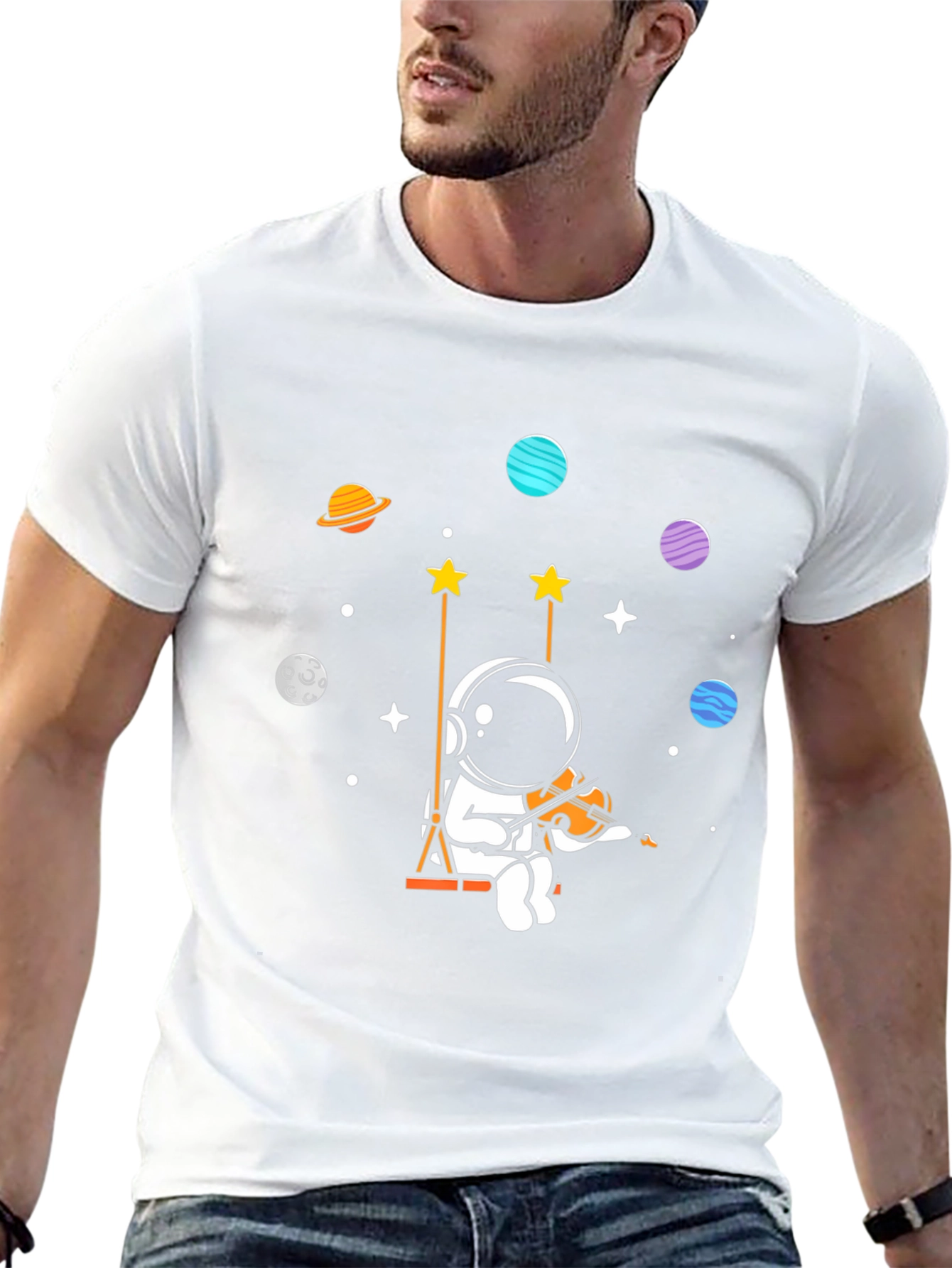 Astronaut Violinist Black T-Shirt