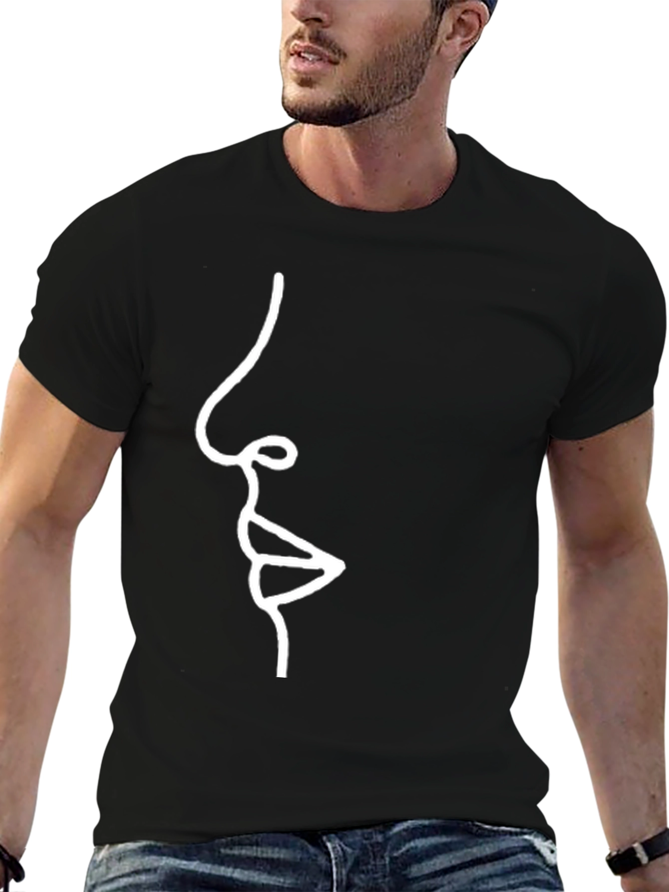 Abstract Face Line Art Black T-Shirt