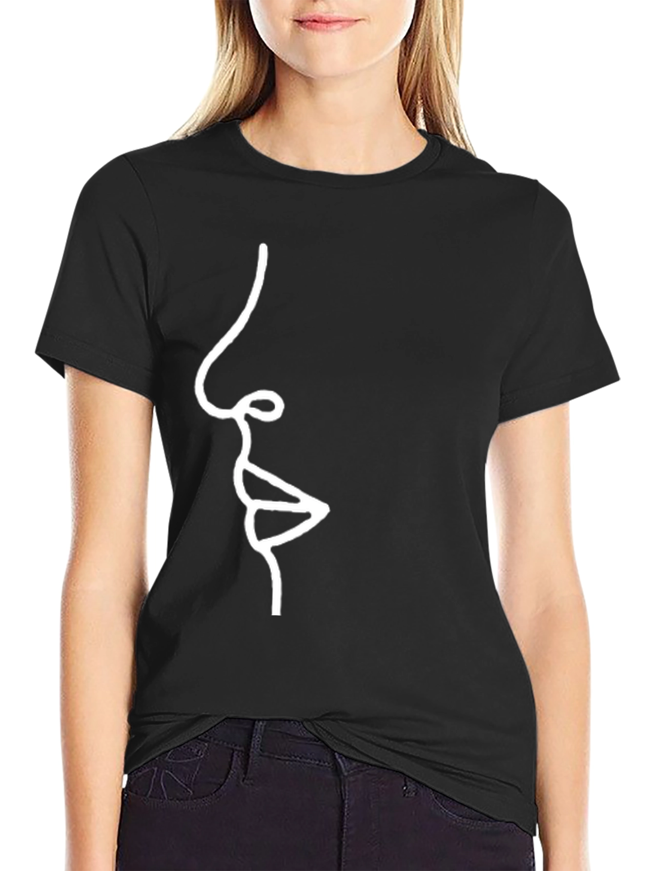 Abstract Face Line Art Black T-Shirt