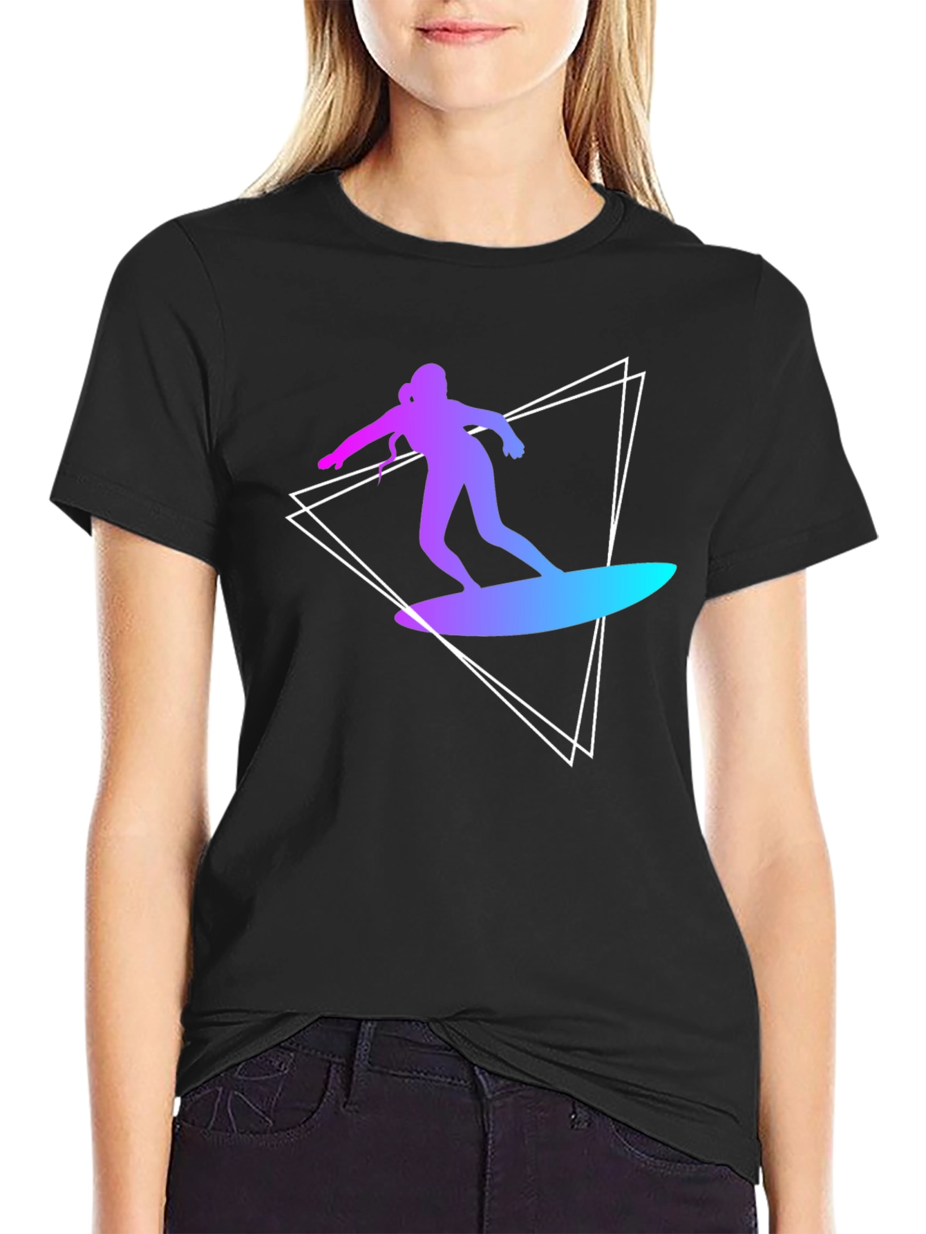 Surfing Silhouette Graphic Tee - Stylish Black T-Shirt