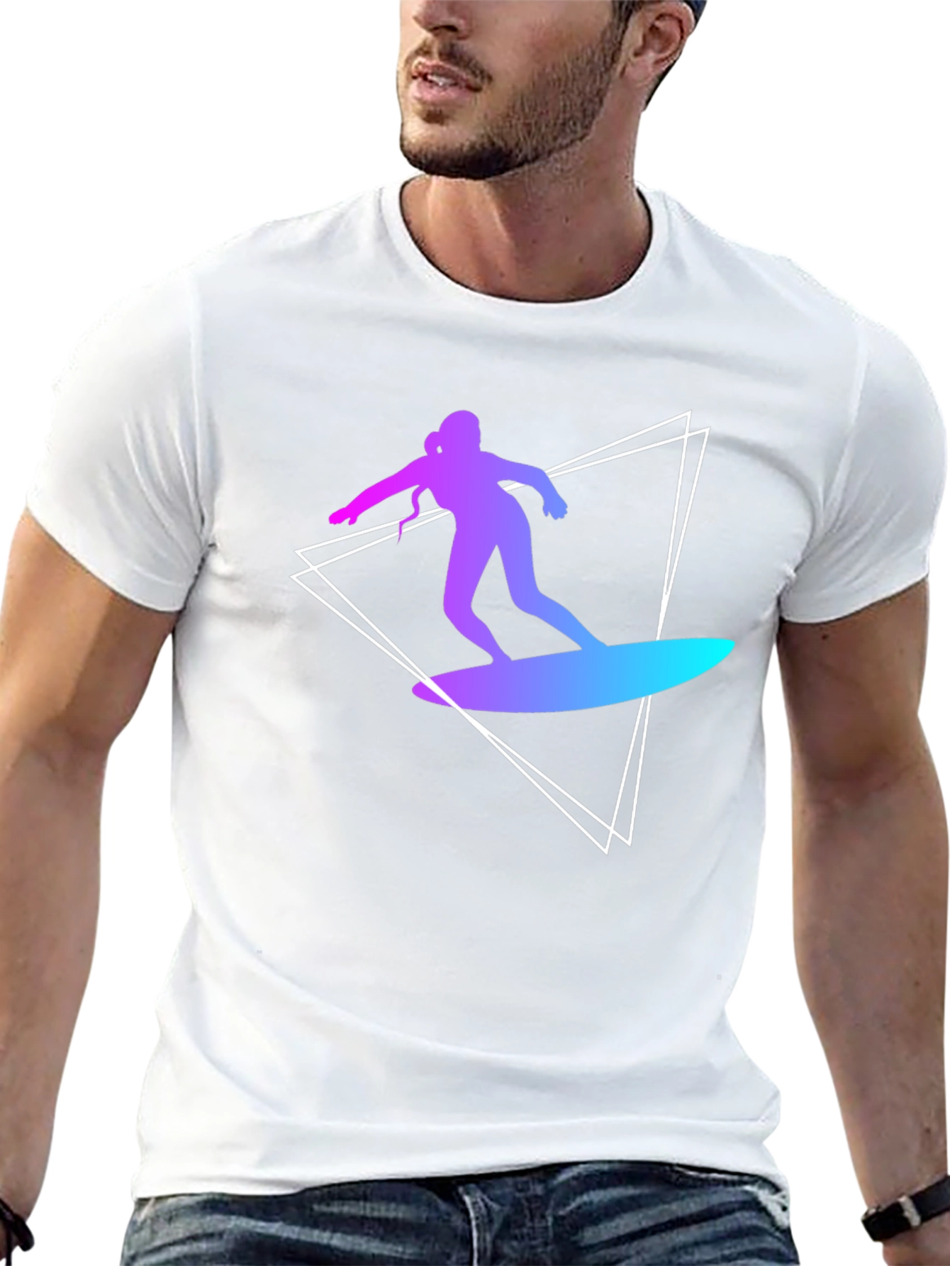 Surfing Silhouette Graphic Tee - Stylish Black T-Shirt