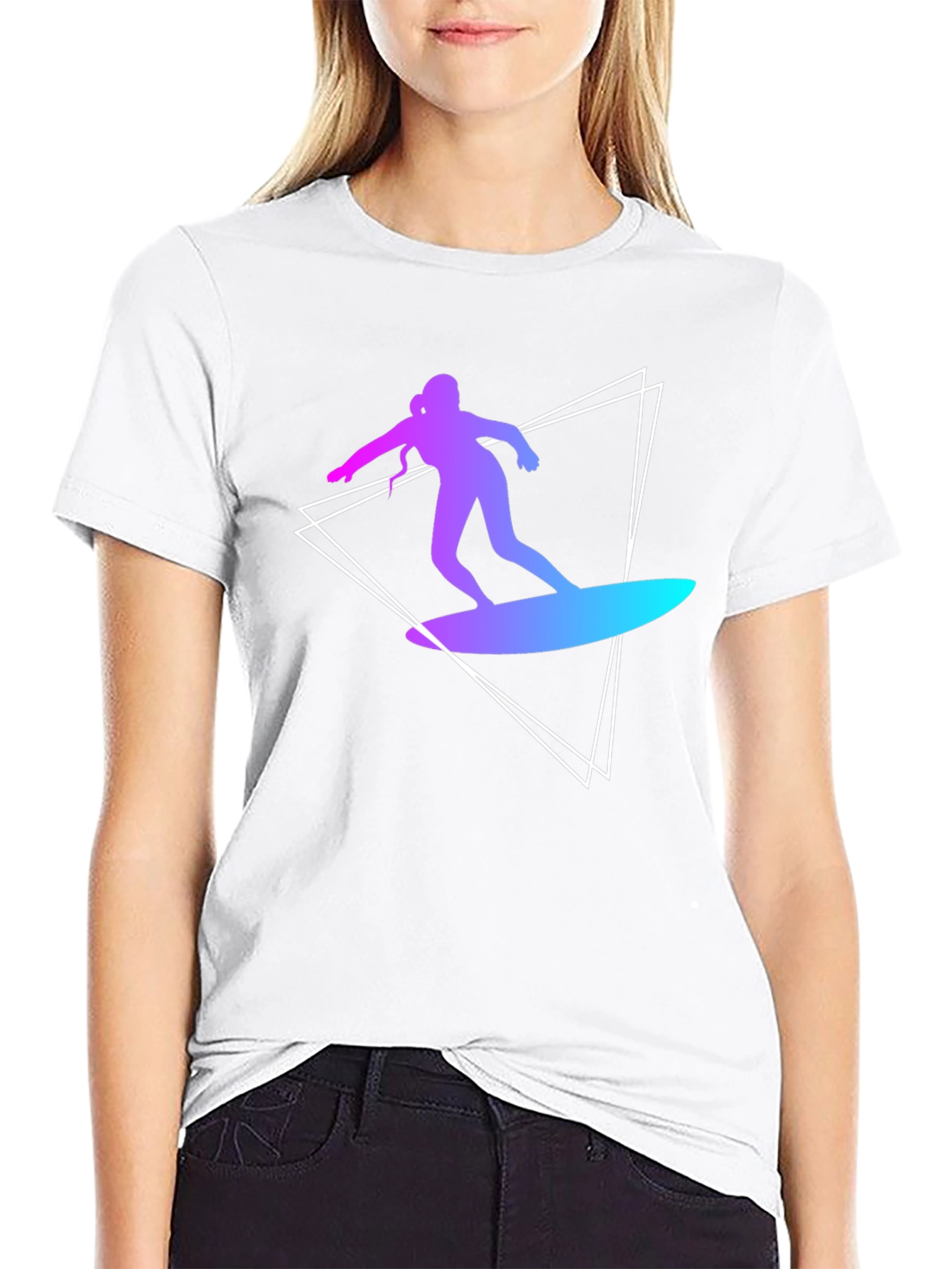 Surfing Silhouette Graphic Tee - Stylish Black T-Shirt