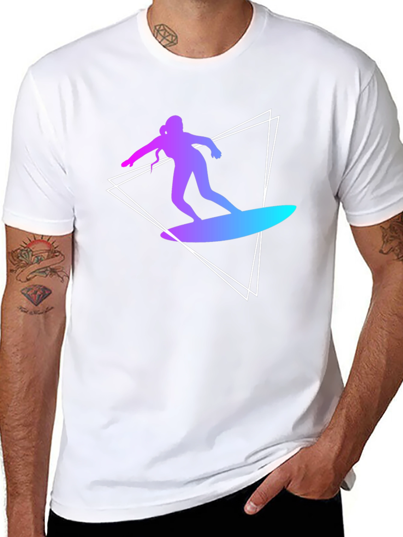 Surfing Silhouette Graphic Tee - Stylish Black T-Shirt
