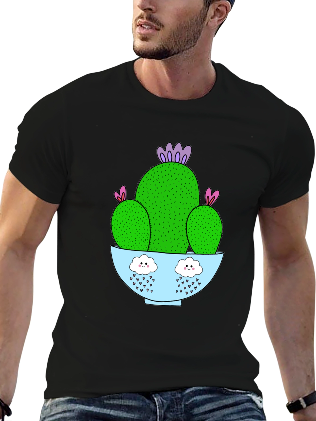 Cactus Graphic Tee - Black Cotton T-Shirt