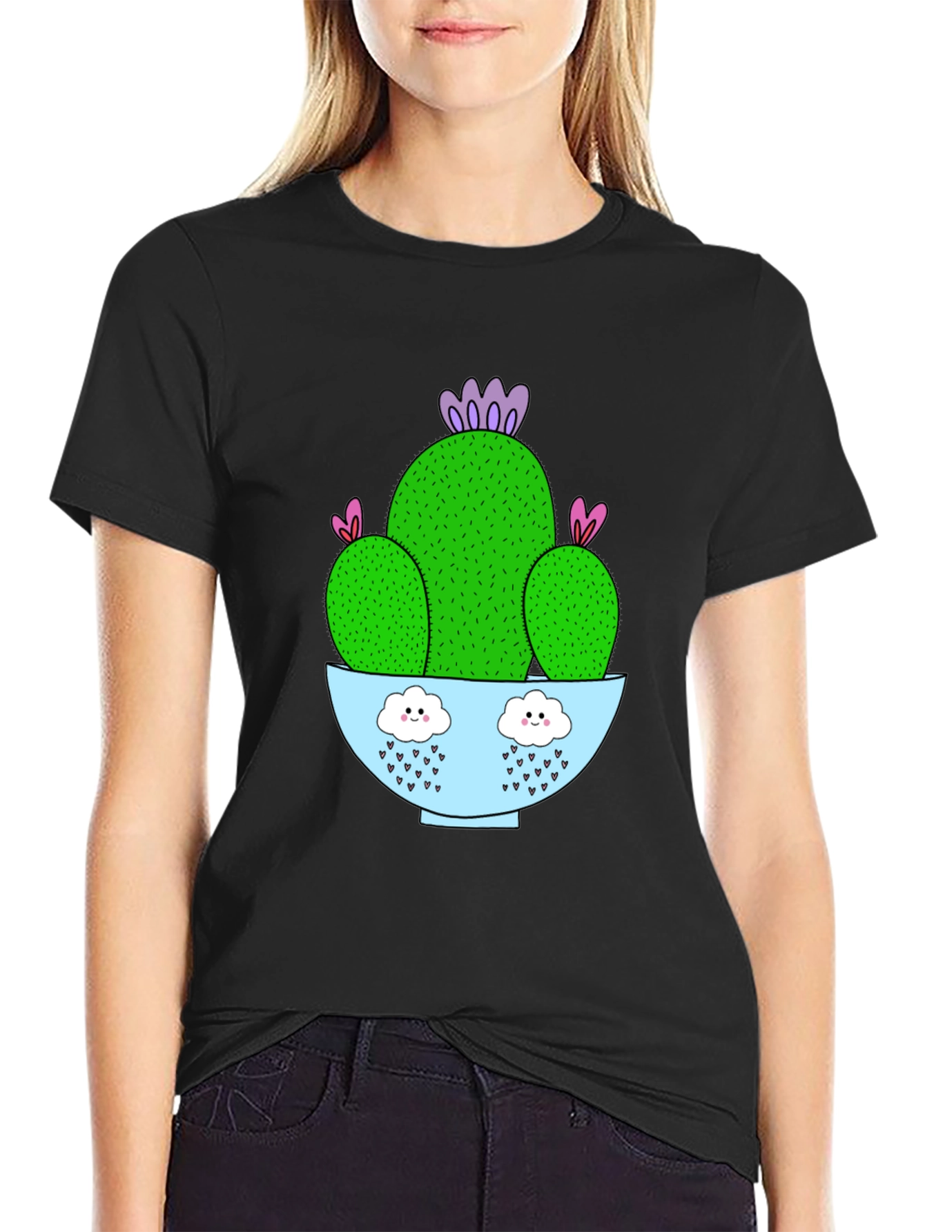 Cactus Graphic Tee - Black Cotton T-Shirt