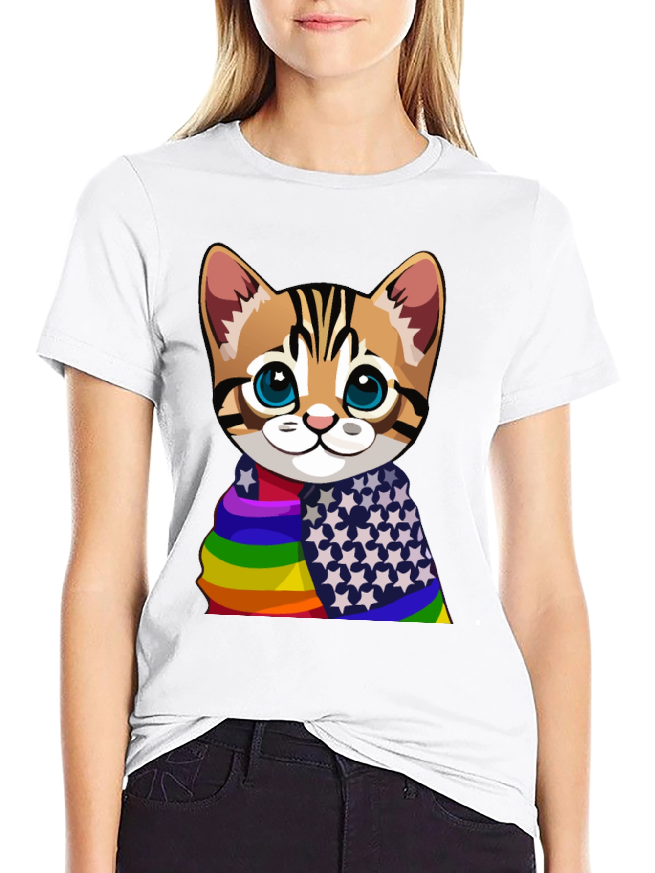 Rainbow & Stars Cat T-Shirt - Pride Apparel