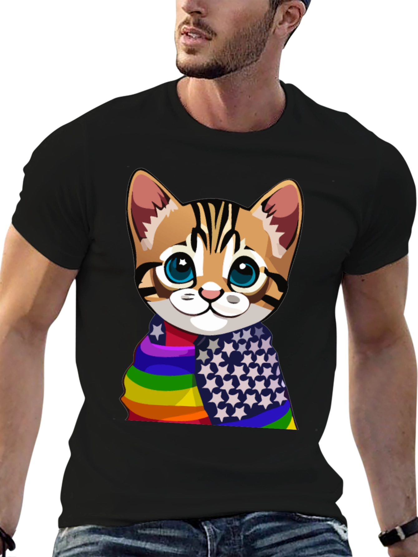 Rainbow & Stars Cat T-Shirt - Pride Apparel