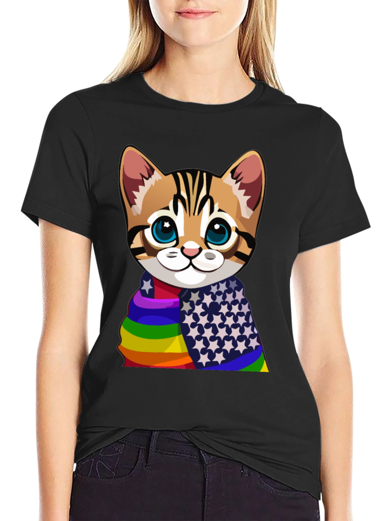 Rainbow & Stars Cat T-Shirt - Pride Apparel