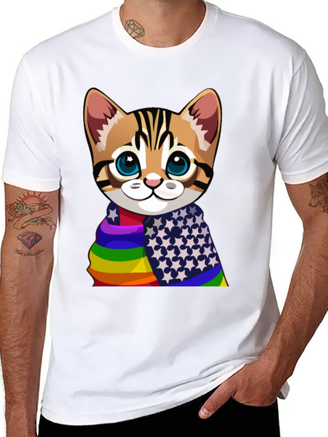 Rainbow & Stars Cat T-Shirt - Pride Apparel