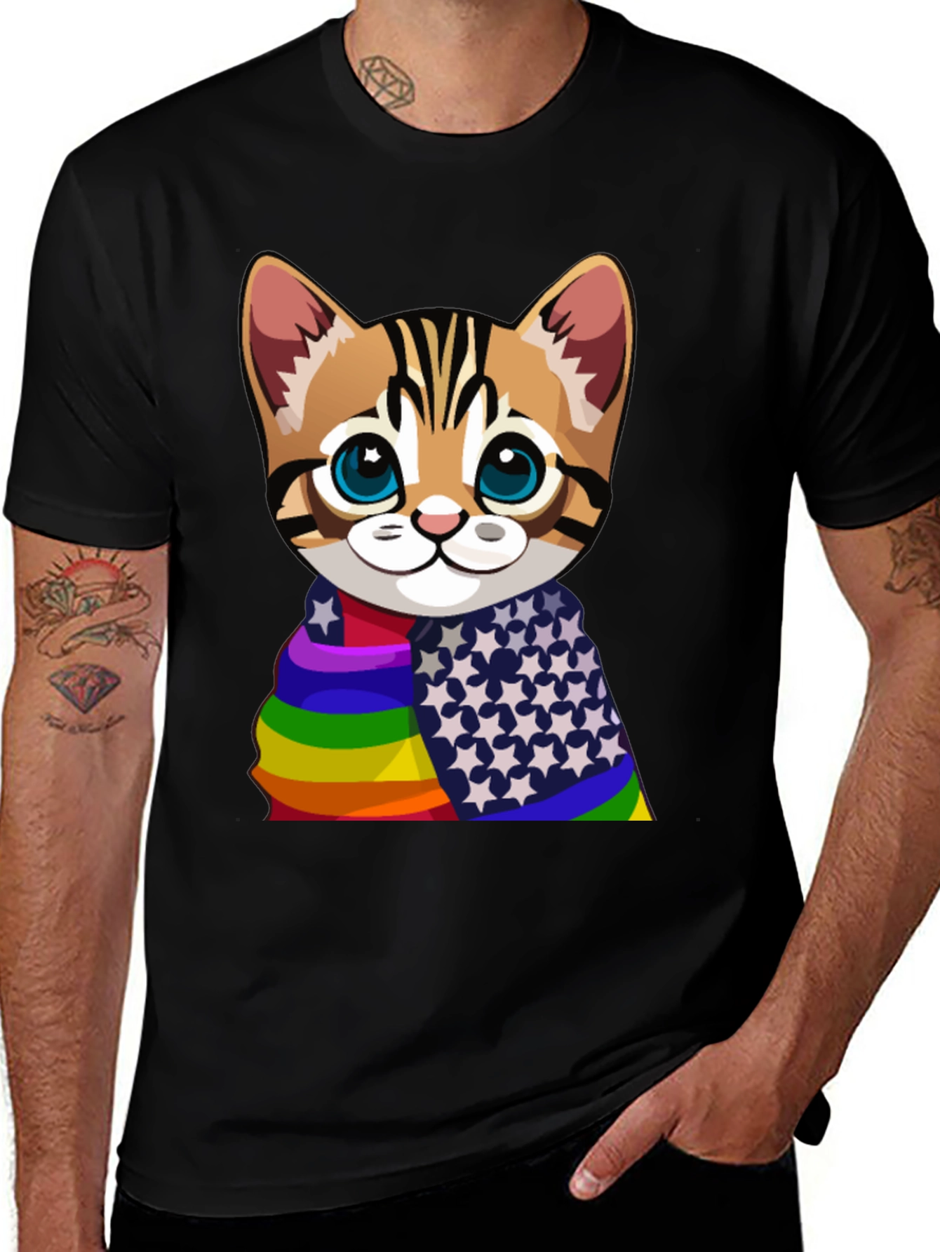 Rainbow & Stars Cat T-Shirt - Pride Apparel