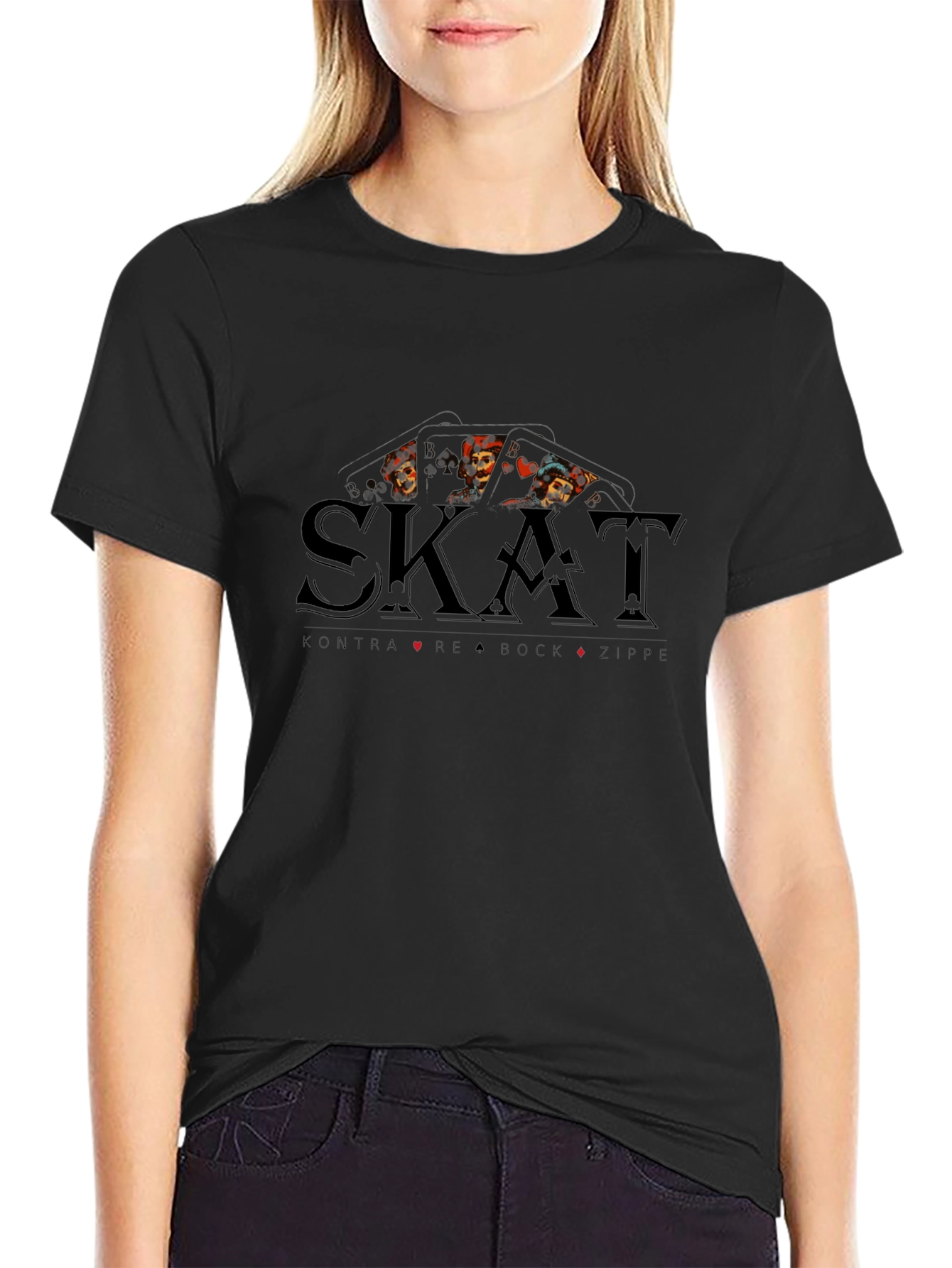 SKAT Card Game Graphic Print Black T-Shirt