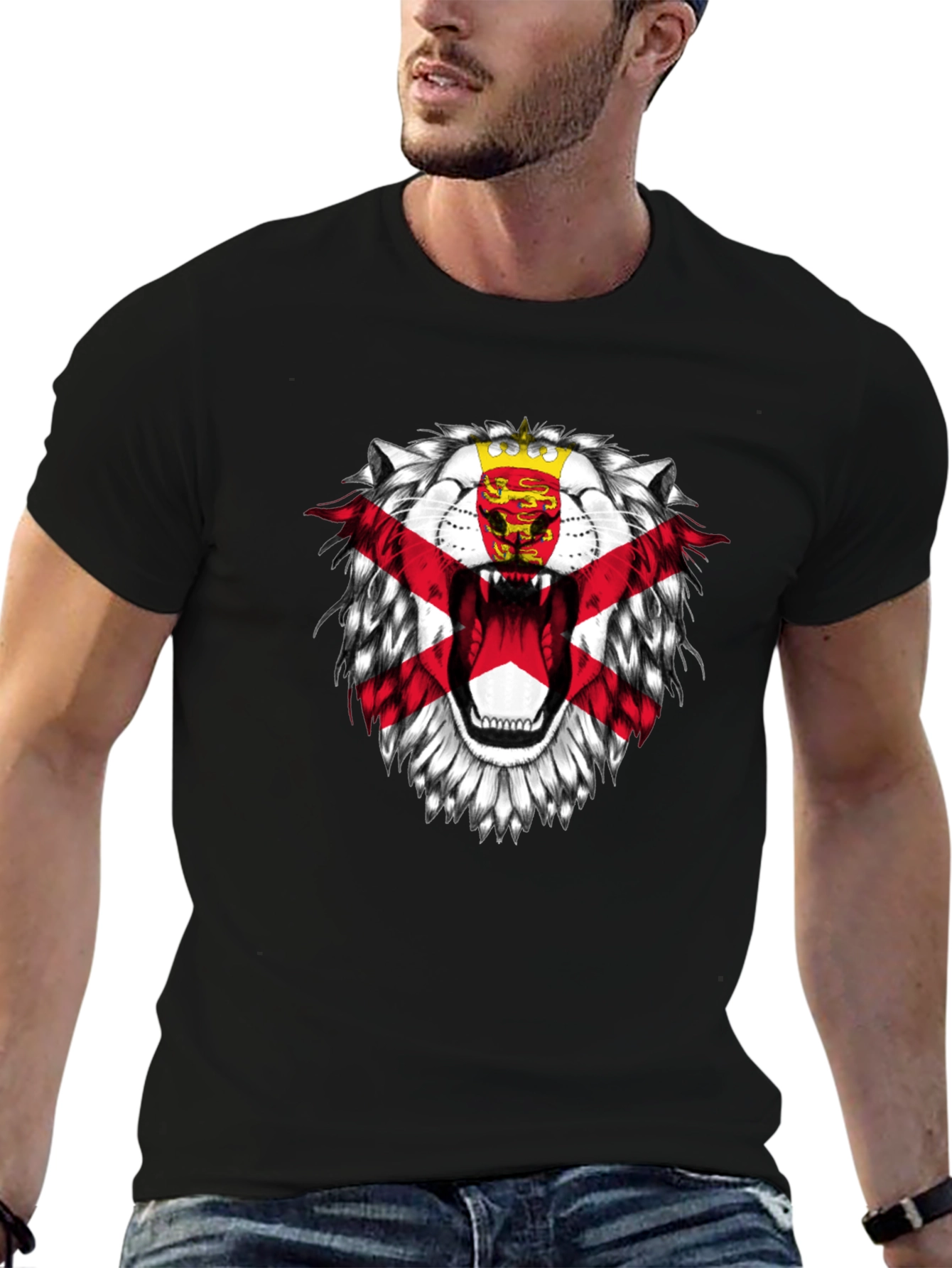 Jersey Flag Lion Graphic T-Shirt