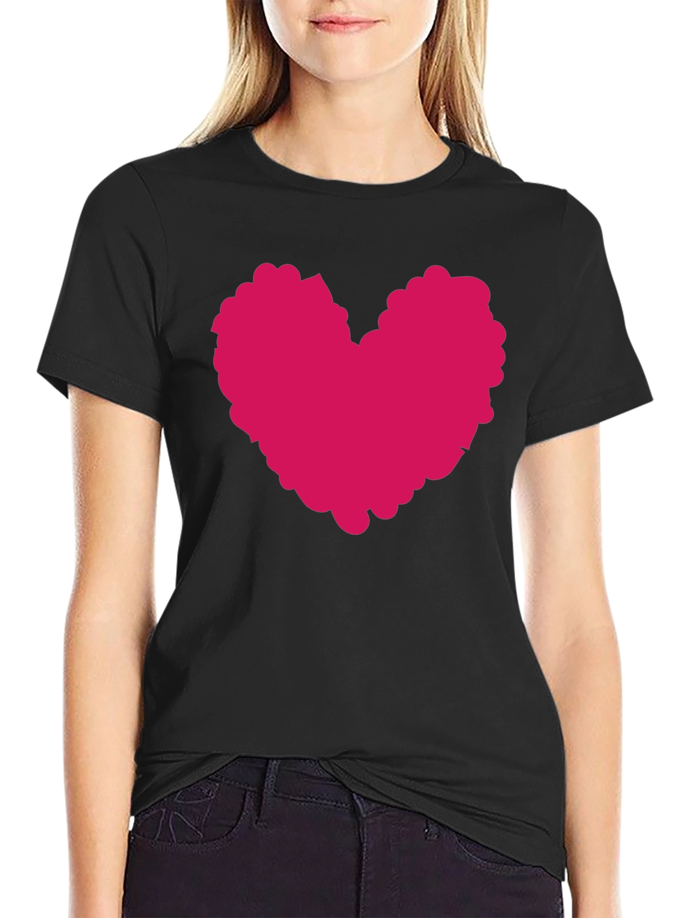 Black T-Shirt with Pink Heart Graphic Print