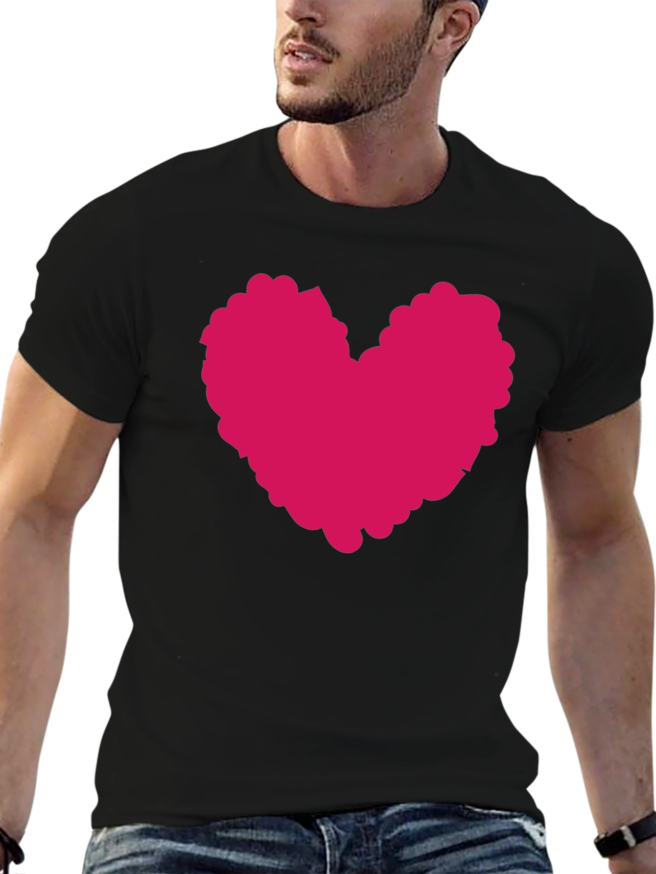 Black T-Shirt with Pink Heart Graphic Print