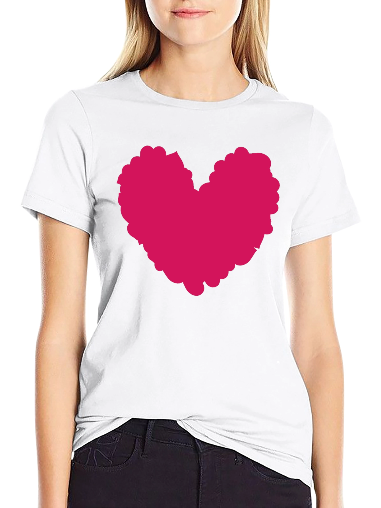 Black T-Shirt with Pink Heart Graphic Print