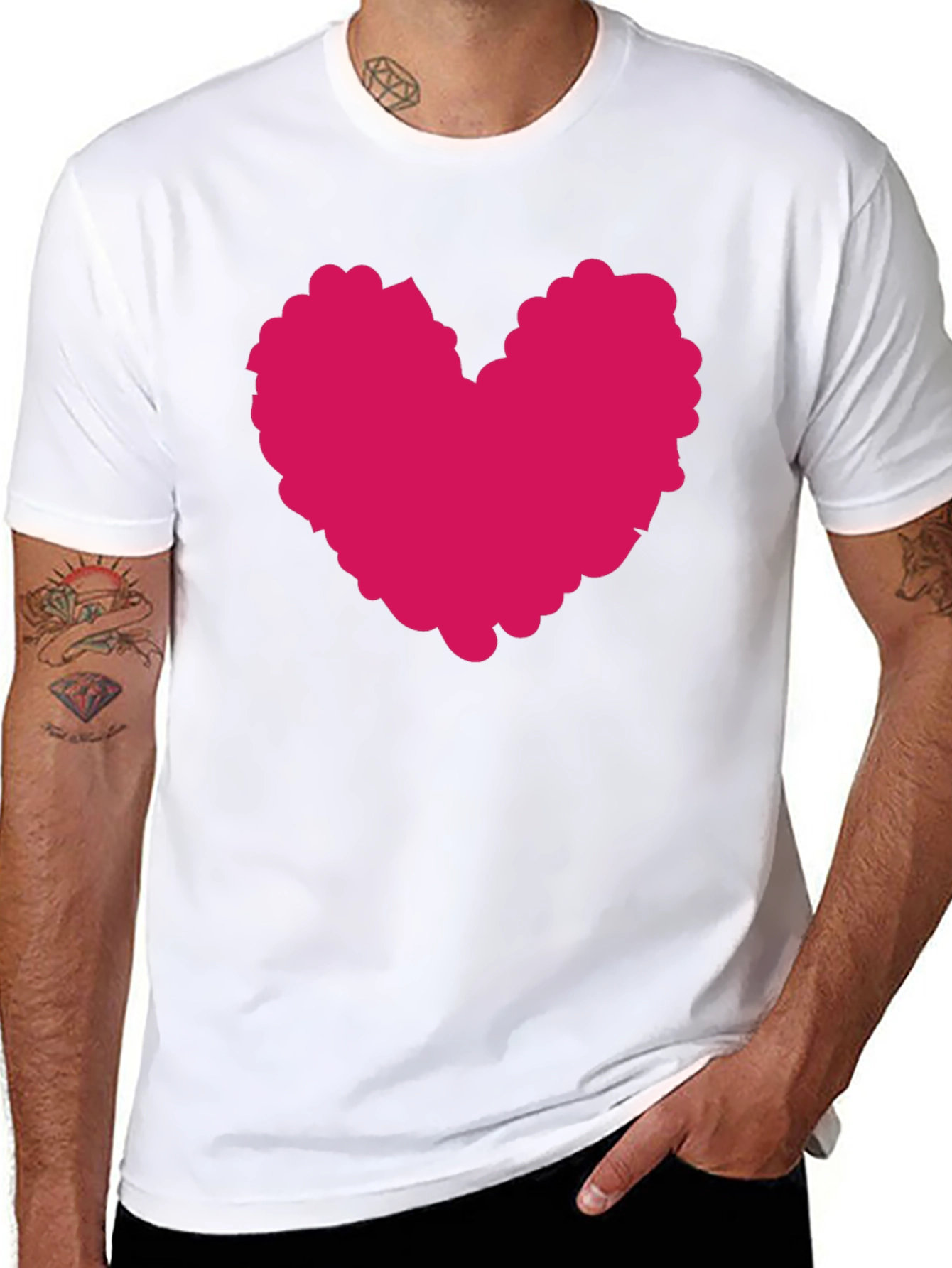 Black T-Shirt with Pink Heart Graphic Print