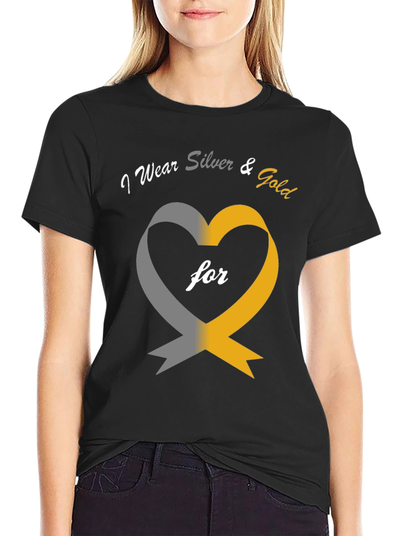 I Wear Silver & Gold Heart Awareness T-Shirt