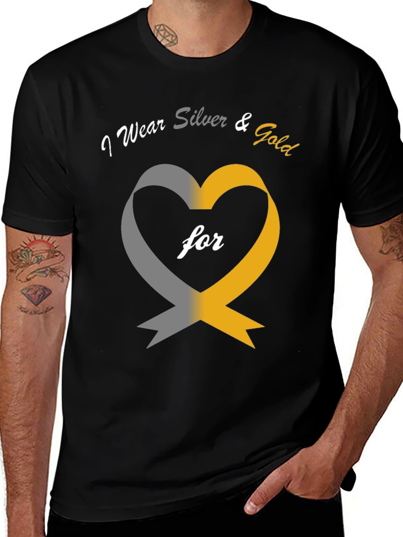 I Wear Silver & Gold Heart Awareness T-Shirt