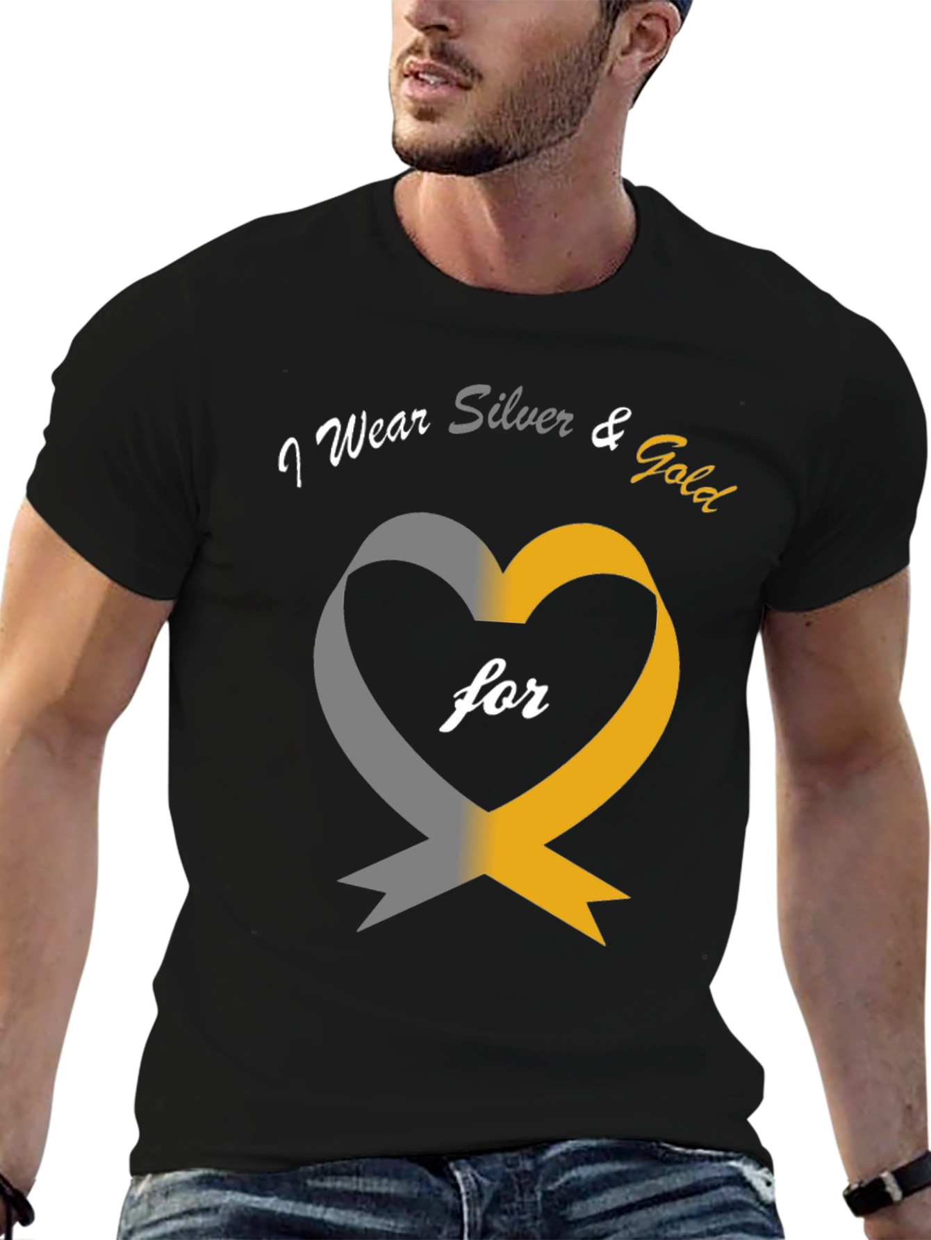 I Wear Silver & Gold Heart Awareness T-Shirt