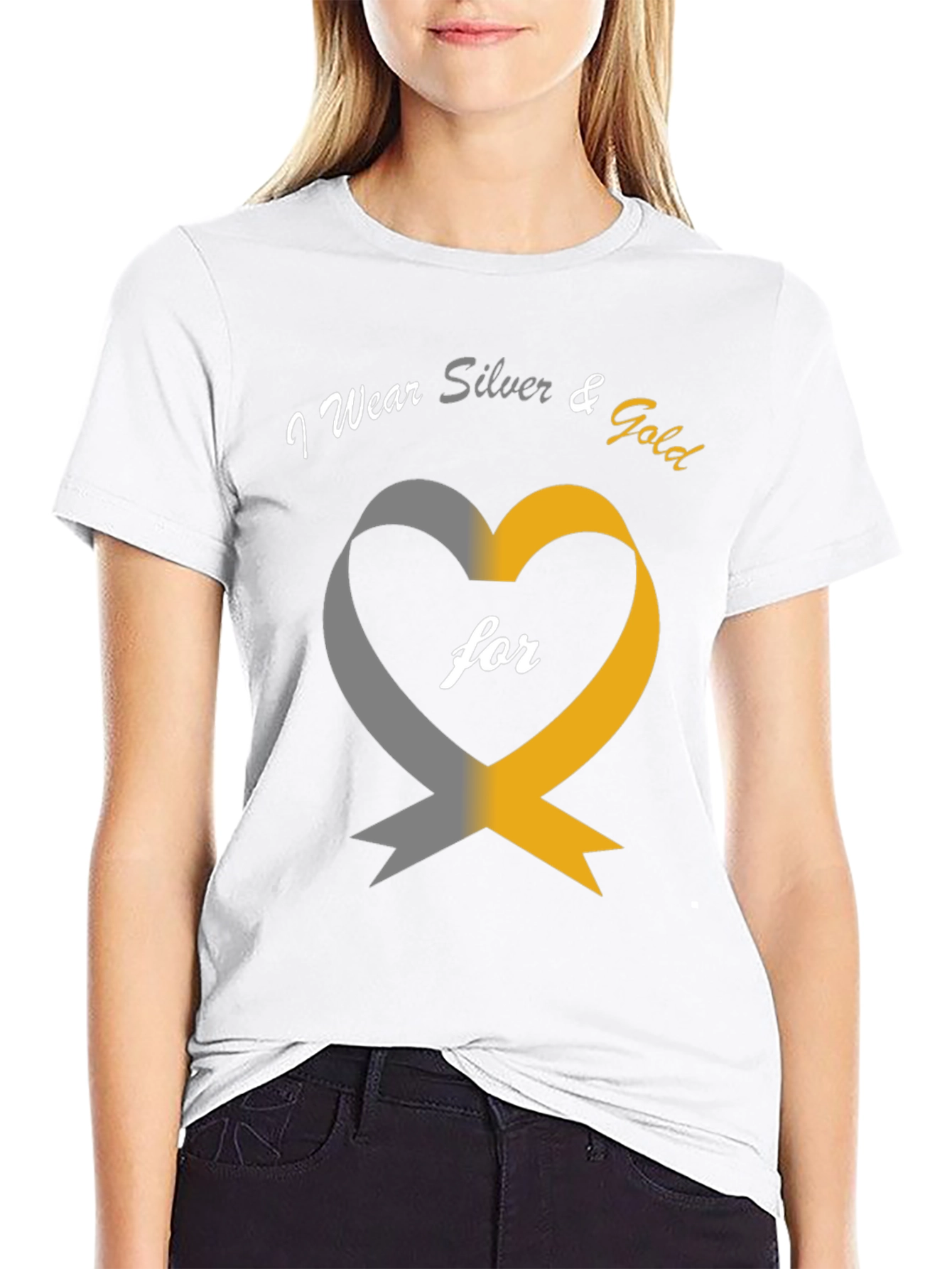 I Wear Silver & Gold Heart Awareness T-Shirt