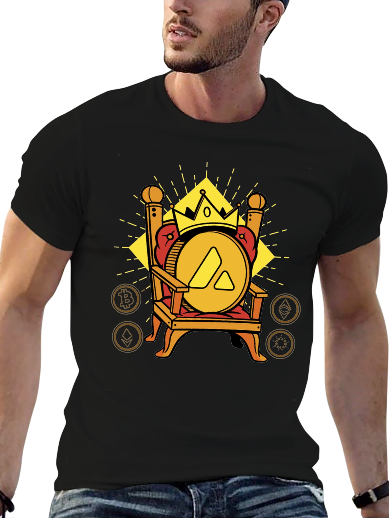 Crypto King T-Shirt: Avalanche on Throne Design