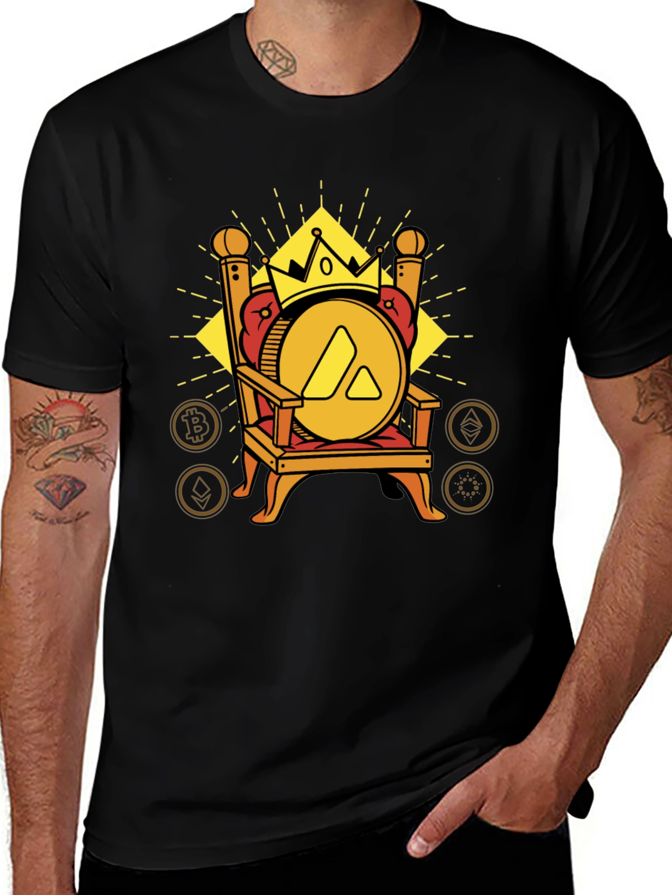 Crypto King T-Shirt: Avalanche on Throne Design