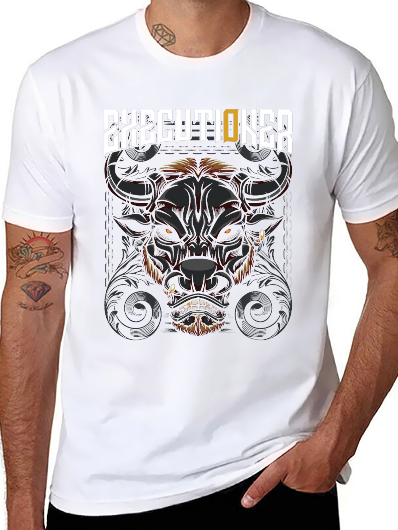 Executioner Bull Graphic Print Black T-Shirt